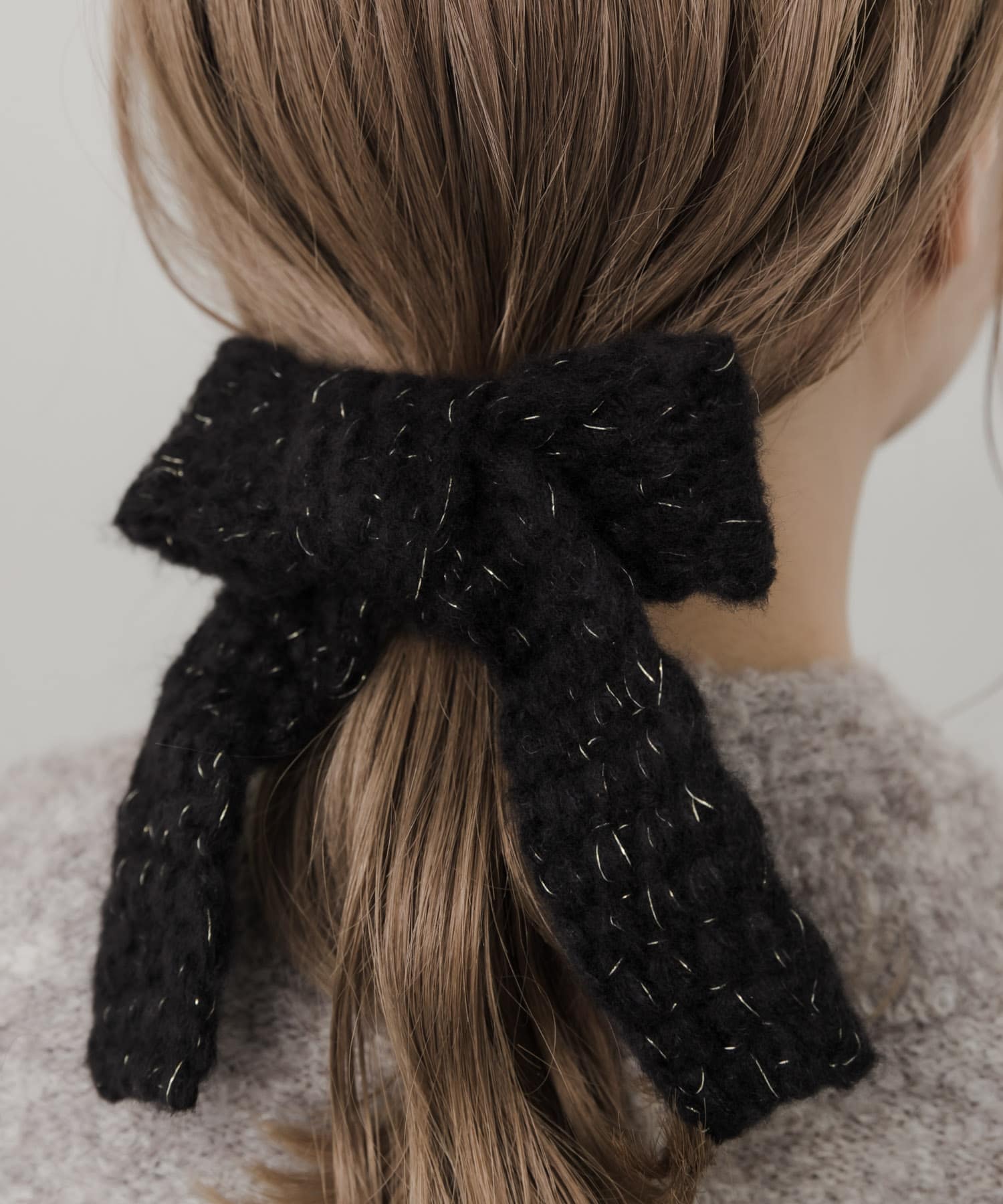 ニットビッグリボンヘアカフ BLK -