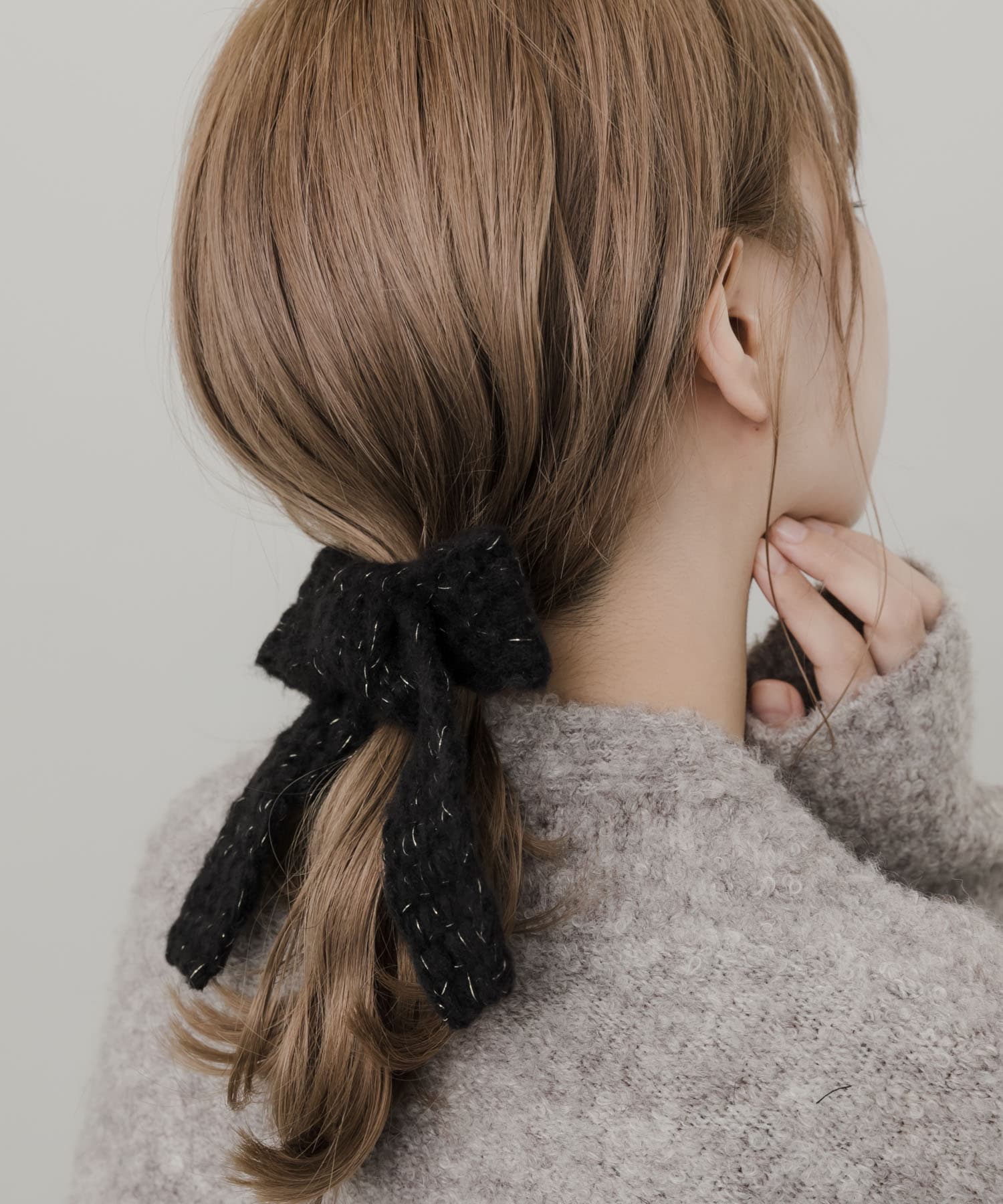 ニットビッグリボンヘアカフ BLK -