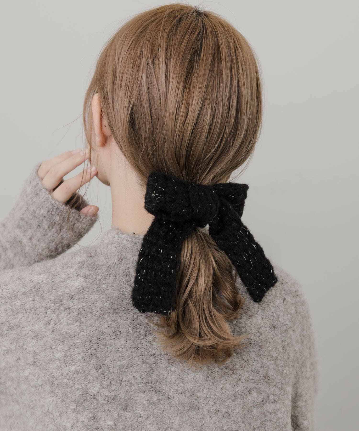 ニットビッグリボンヘアカフ BLK -
