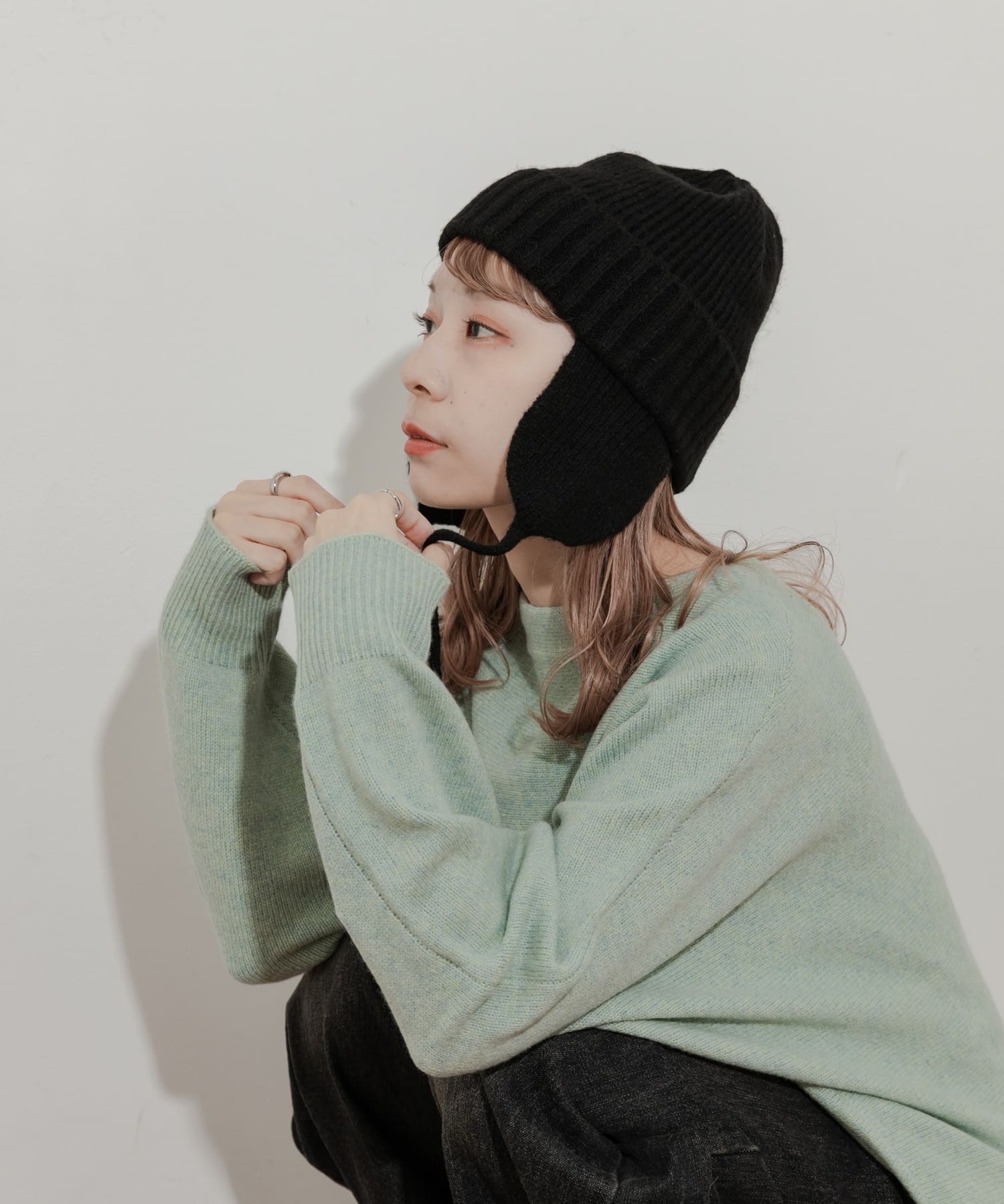 イヤーニットキャップ BLK -