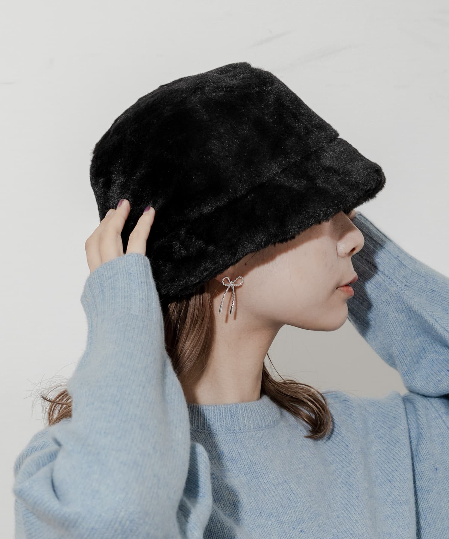 ファーバケットハット BLK -