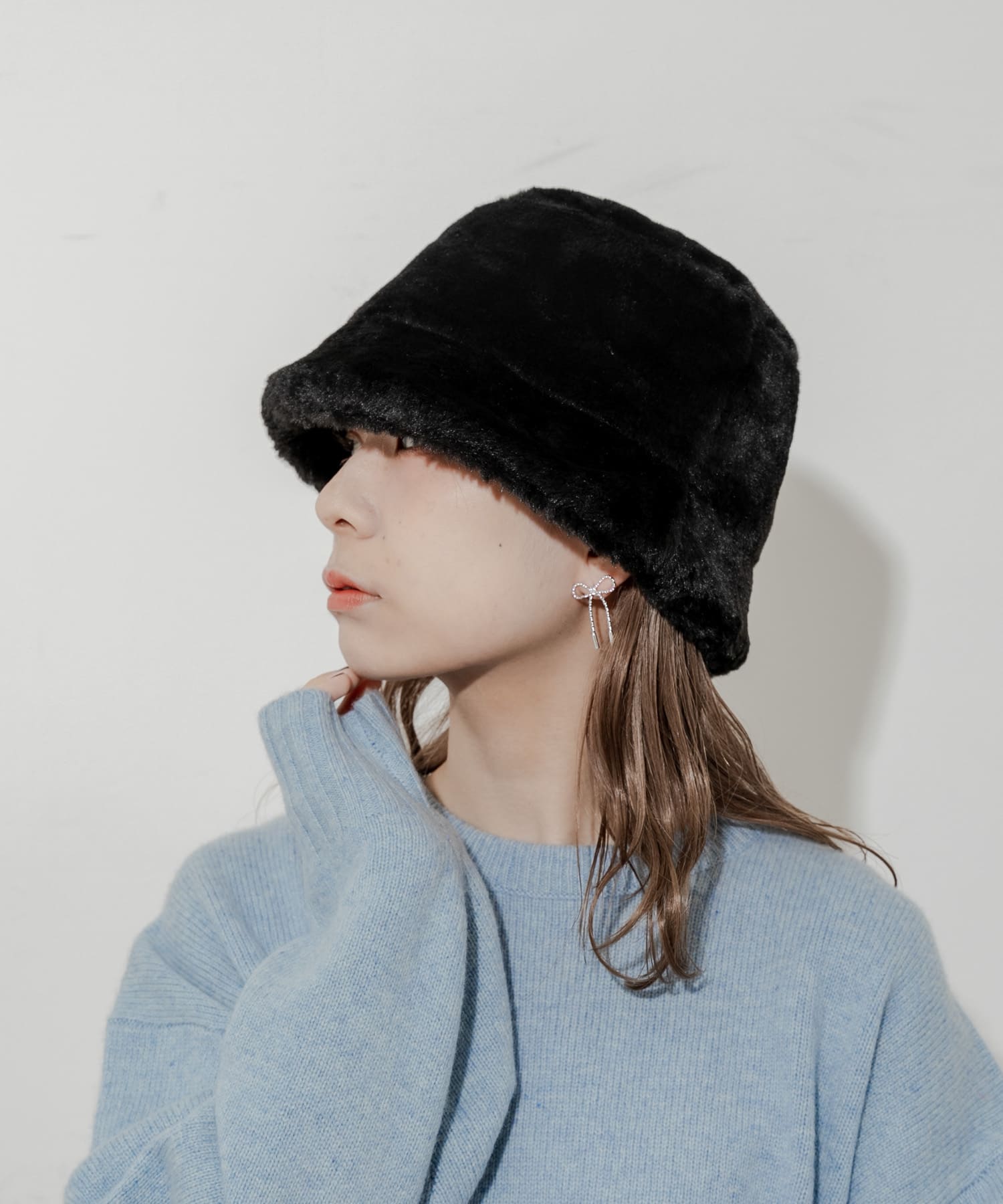 ファーバケットハット BLK -