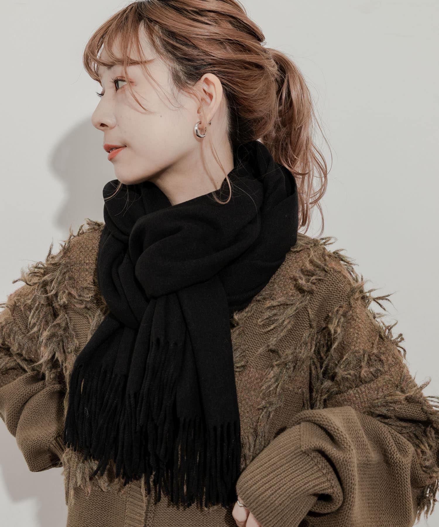 ムジシンプルカラーマフラー BLK -