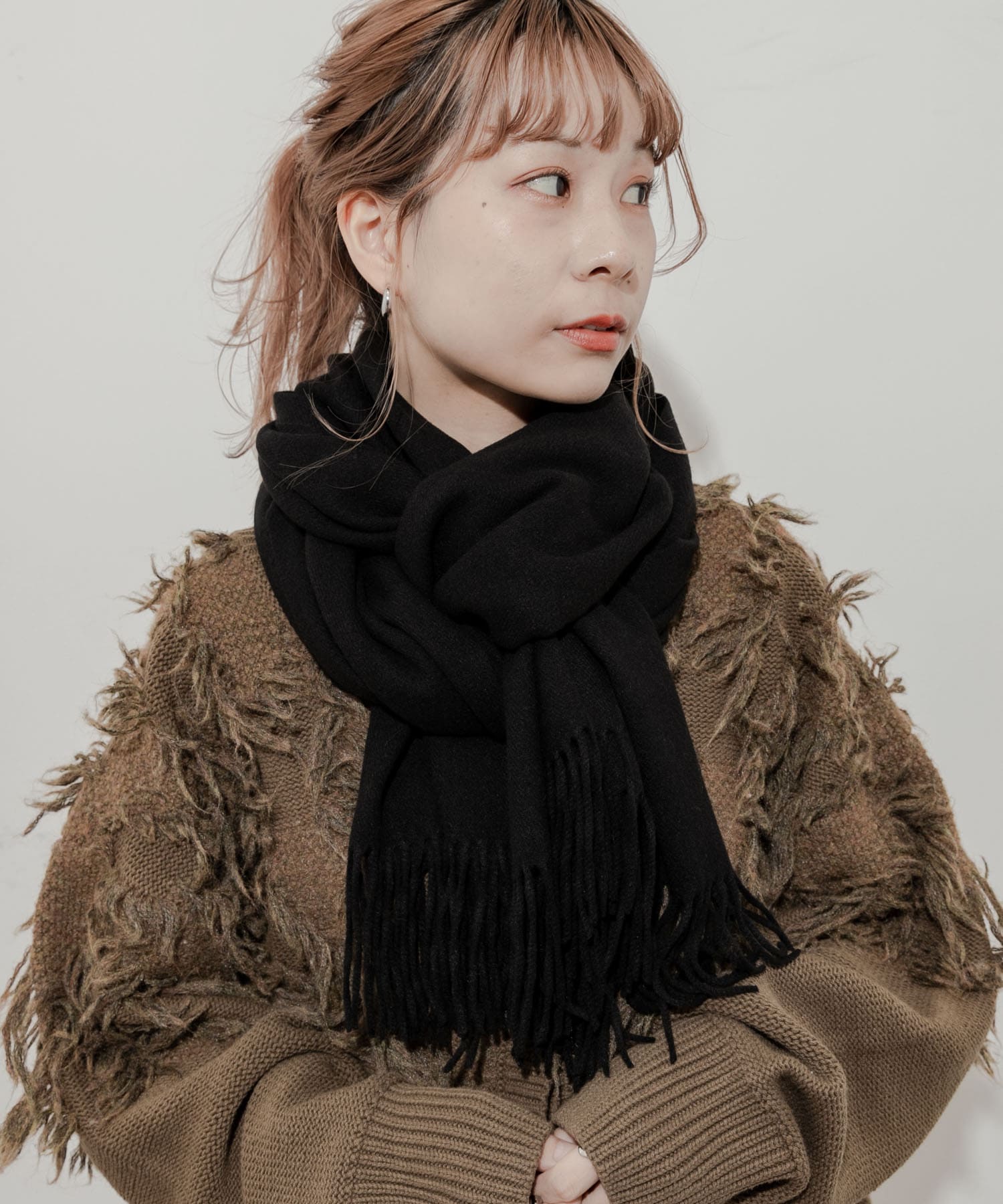 ムジシンプルカラーマフラー BLK -