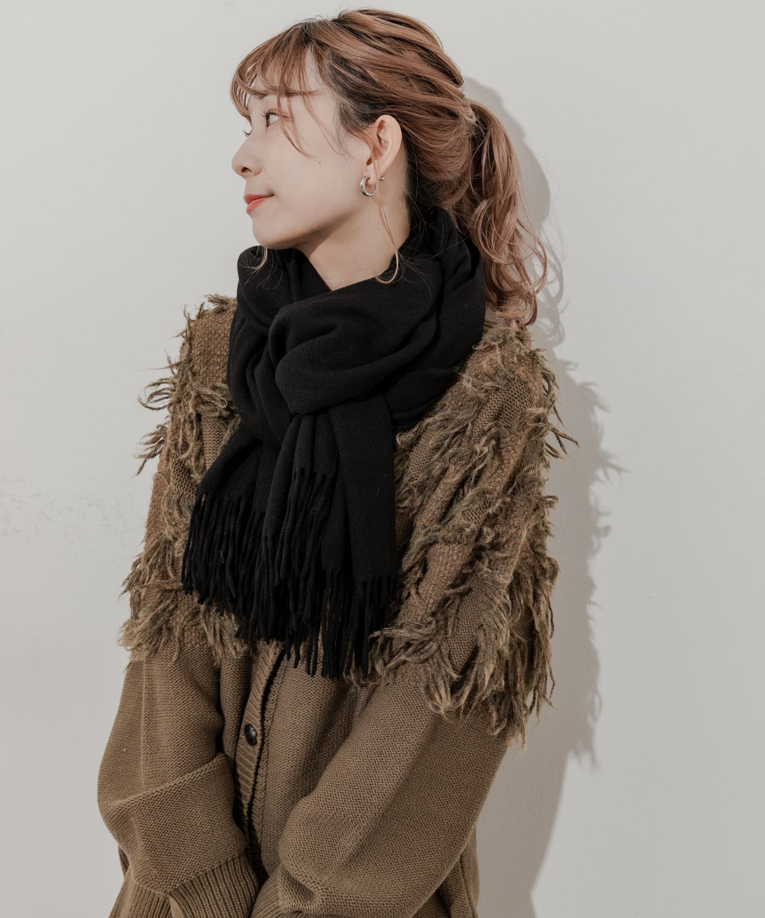 ムジシンプルカラーマフラー BLK -