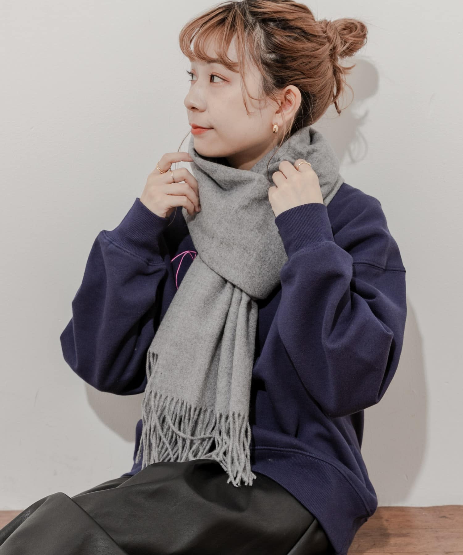 ムジシンプルカラーマフラー GRY -