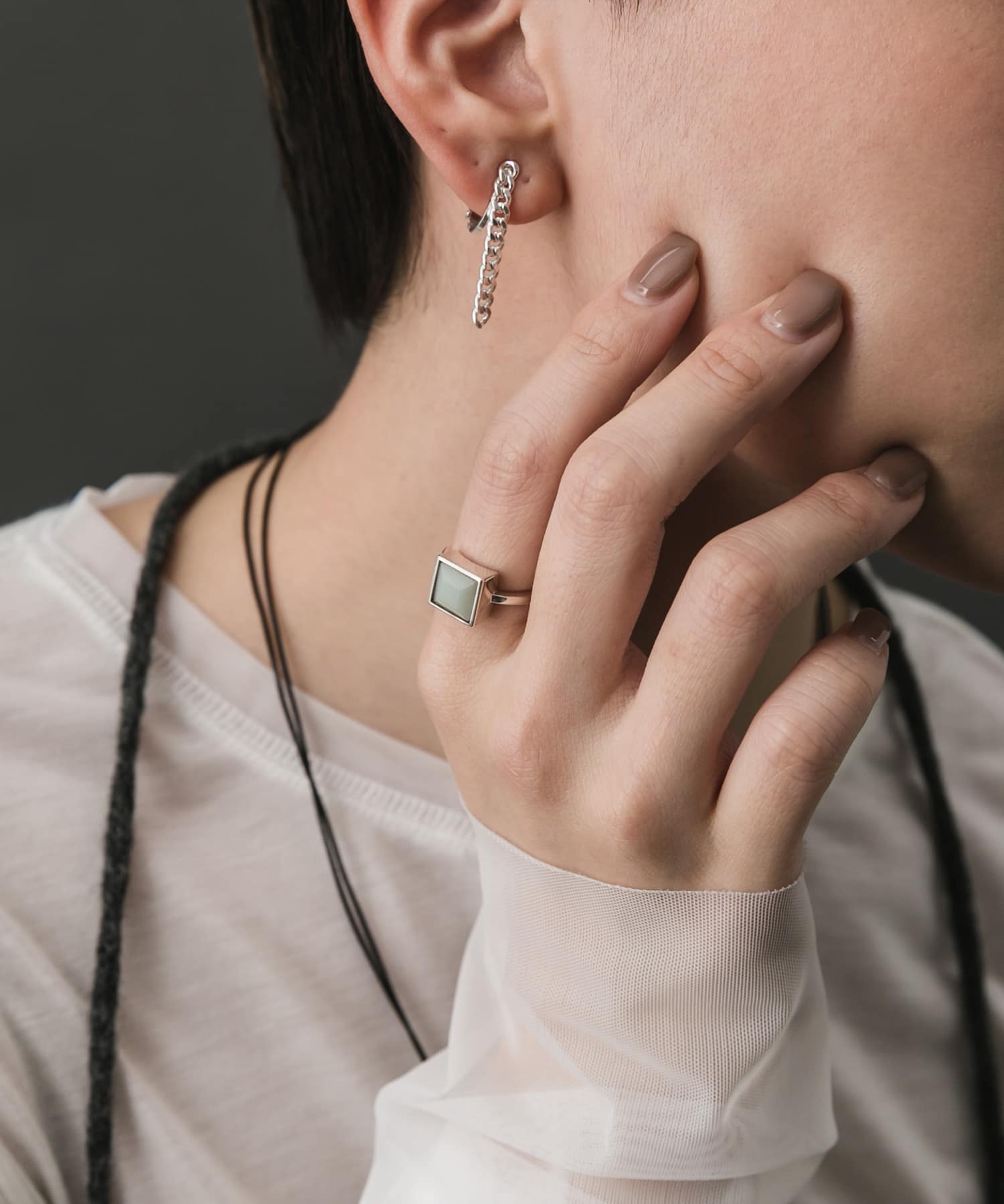 SMELLY so’　square amazonite ring SL/GR 11