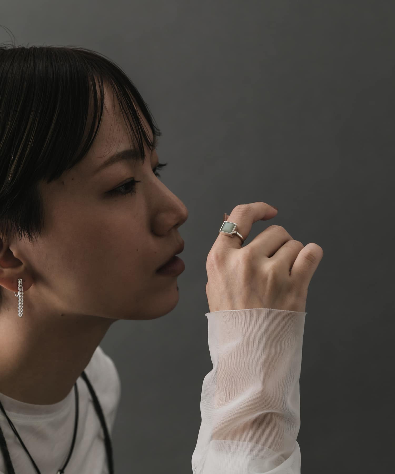 SMELLY so’　square amazonite ring SL/GR 11