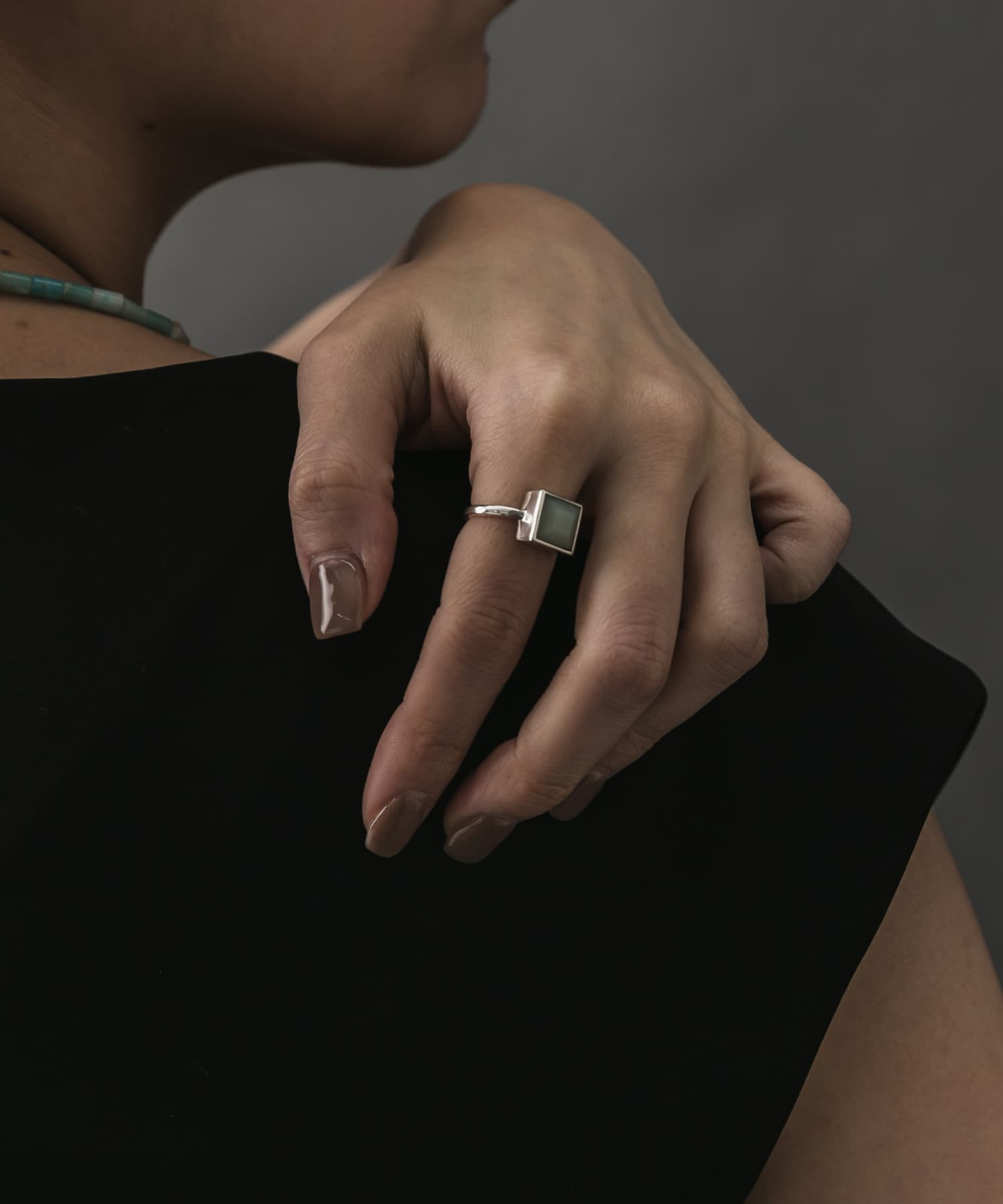 SMELLY so’　square amazonite ring SL/GR 11