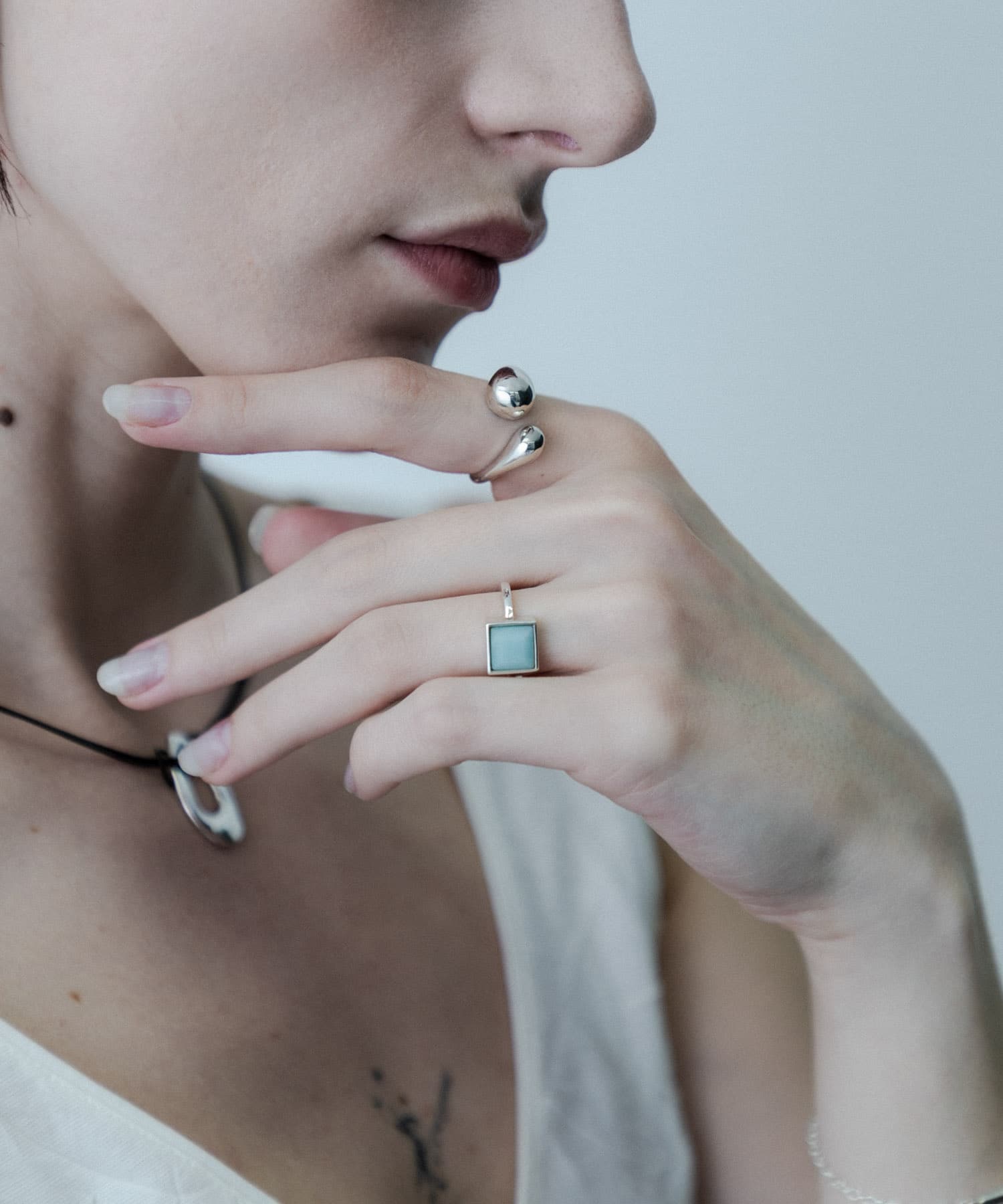 SMELLY so’　square amazonite ring SL/GR 11