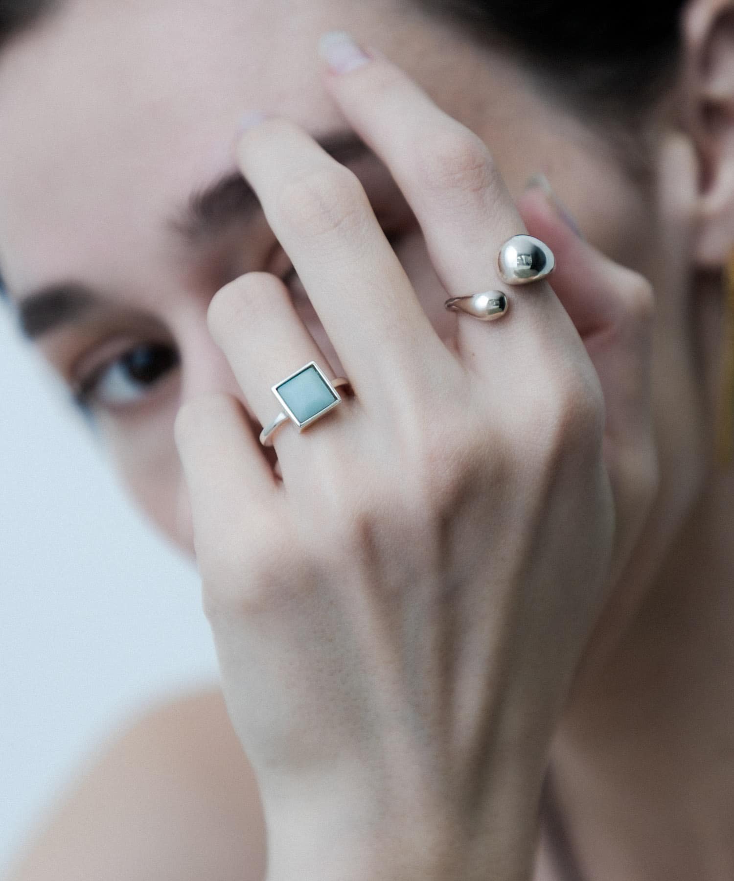 SMELLY so’　square amazonite ring SL/GR 11
