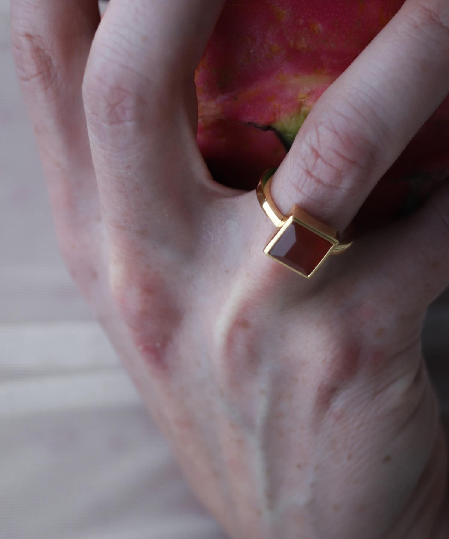 SMELLY so’　square carnelian ring GD/RE 11