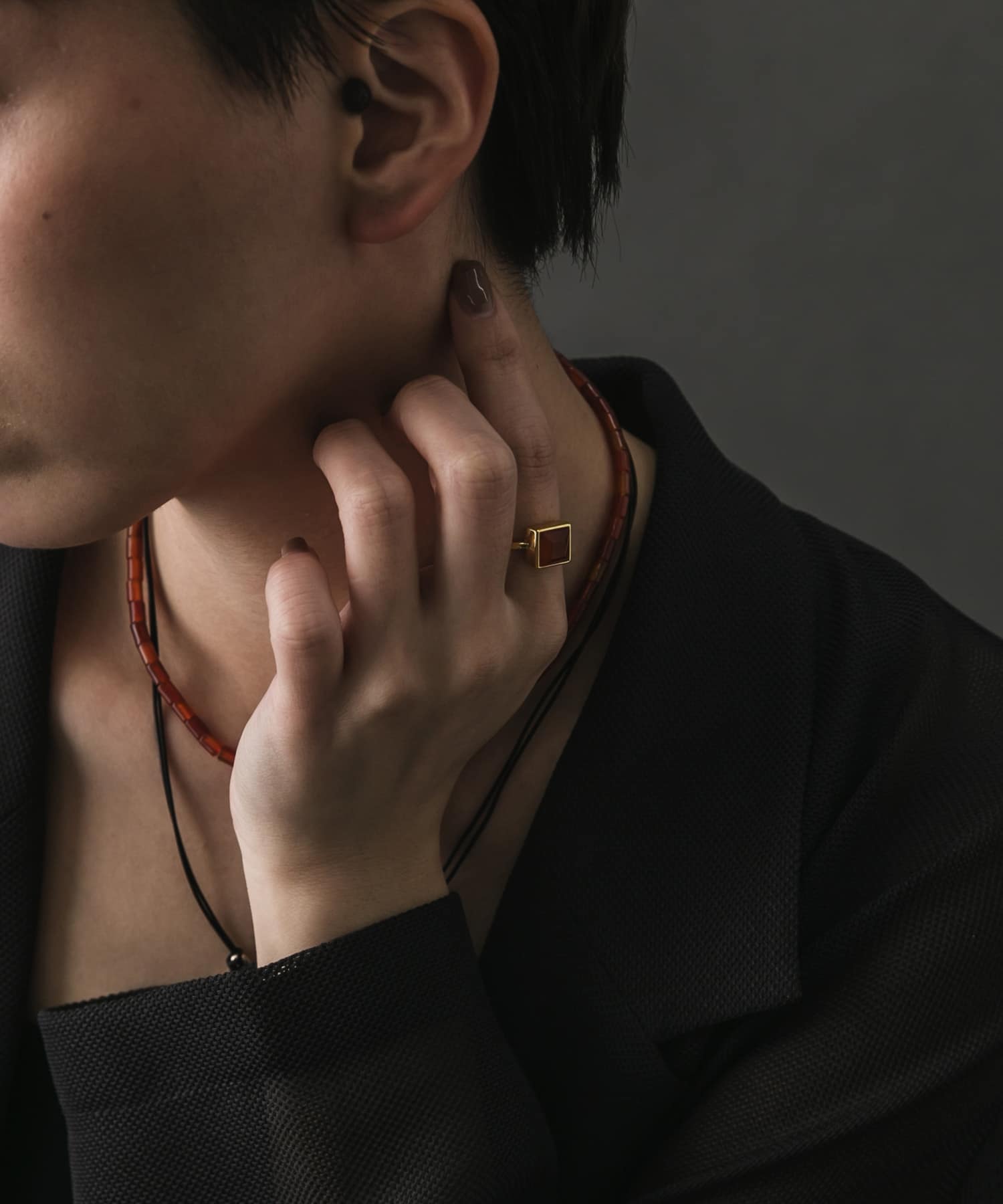 SMELLY so’　square carnelian ring GD/RE 11