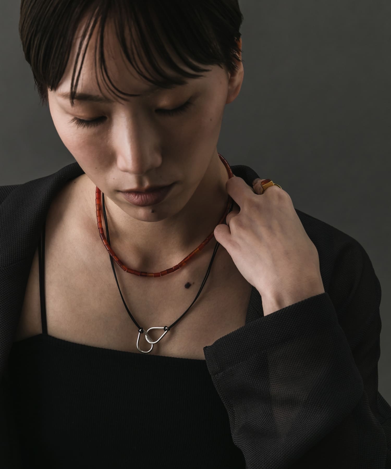 SMELLY so’　twin drop cord necklace SLV -