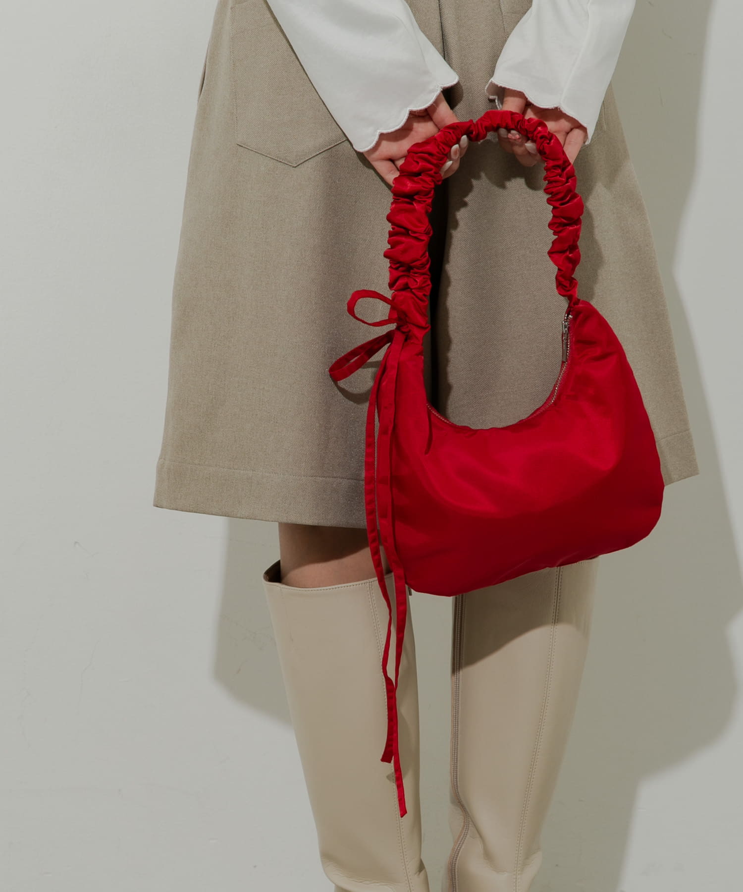 ギャザーワンハンドルバッグ RED -