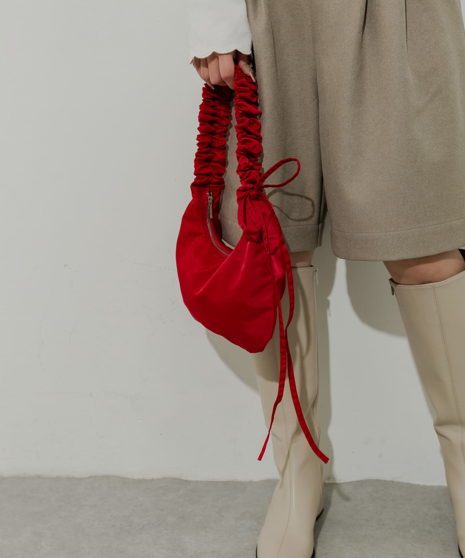 ギャザーワンハンドルバッグ RED -