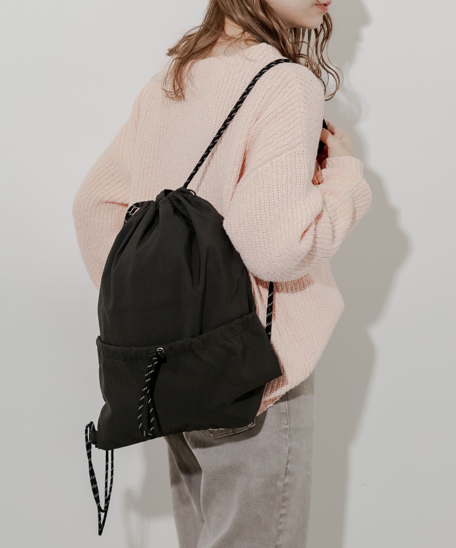 ドロストポケットナップサック BLK -