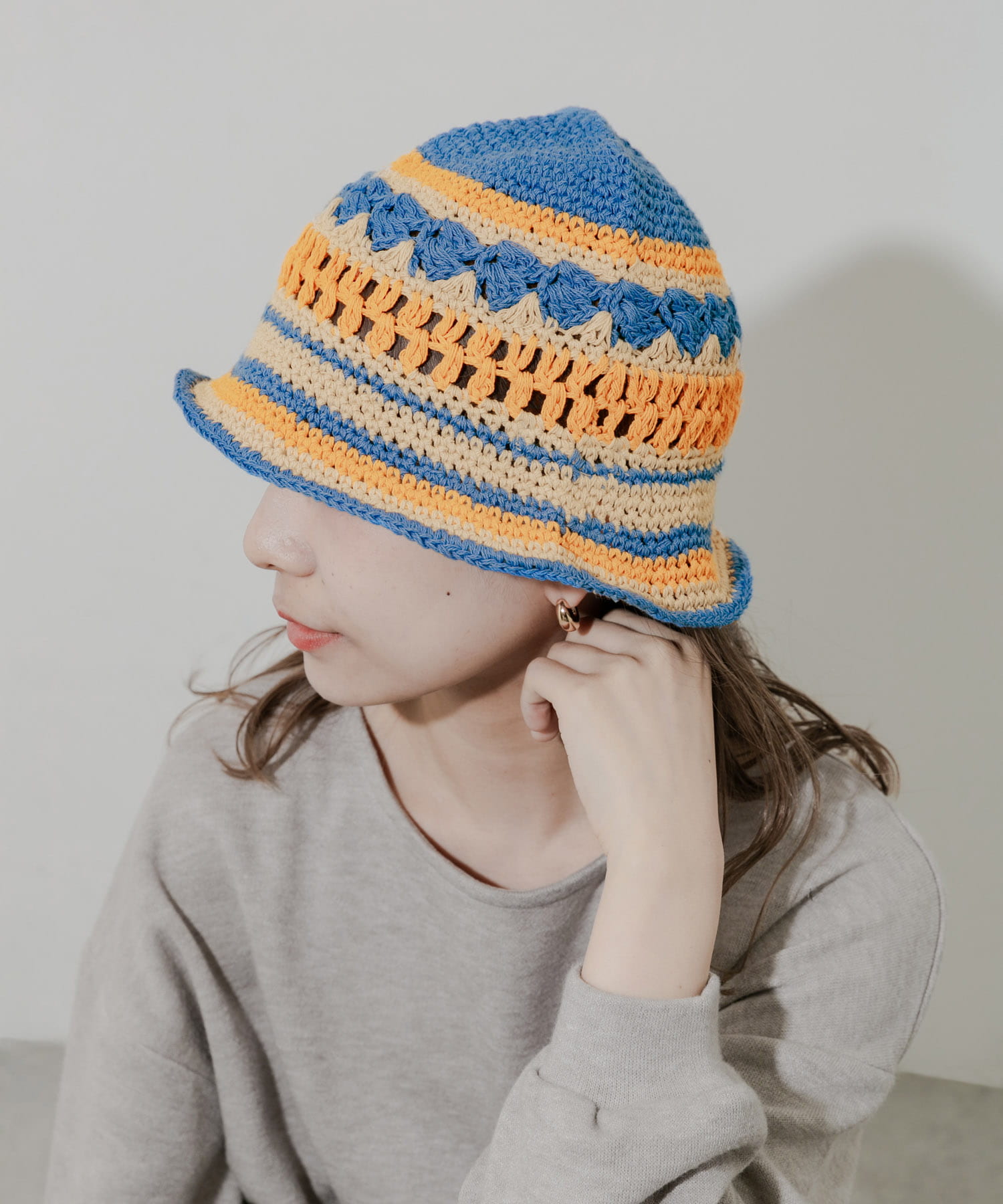ボーダークロシェハット BLU -