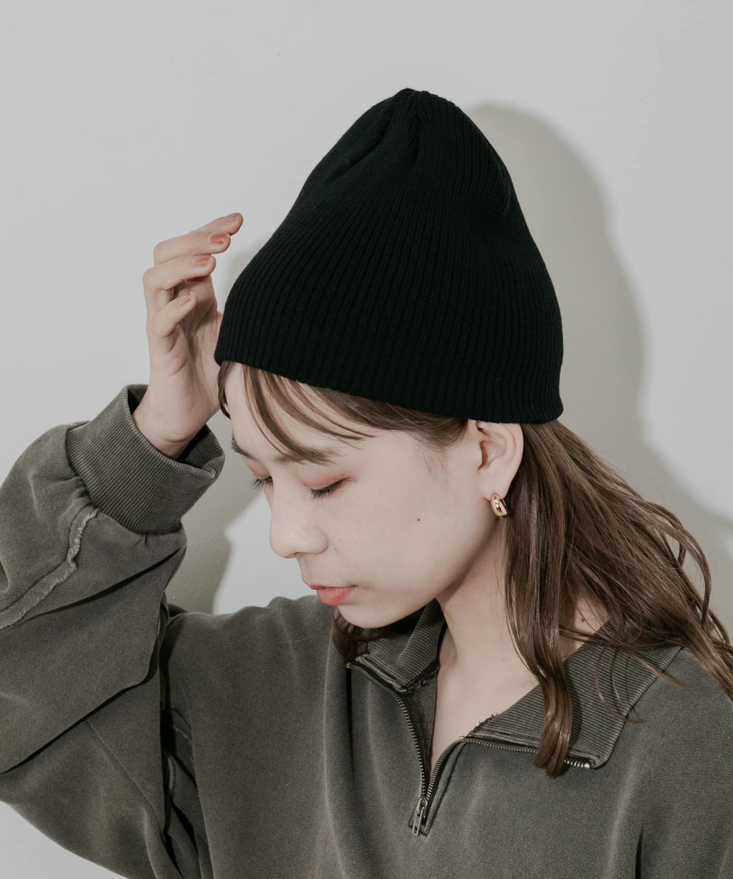 リブニットビーニー BLK -
