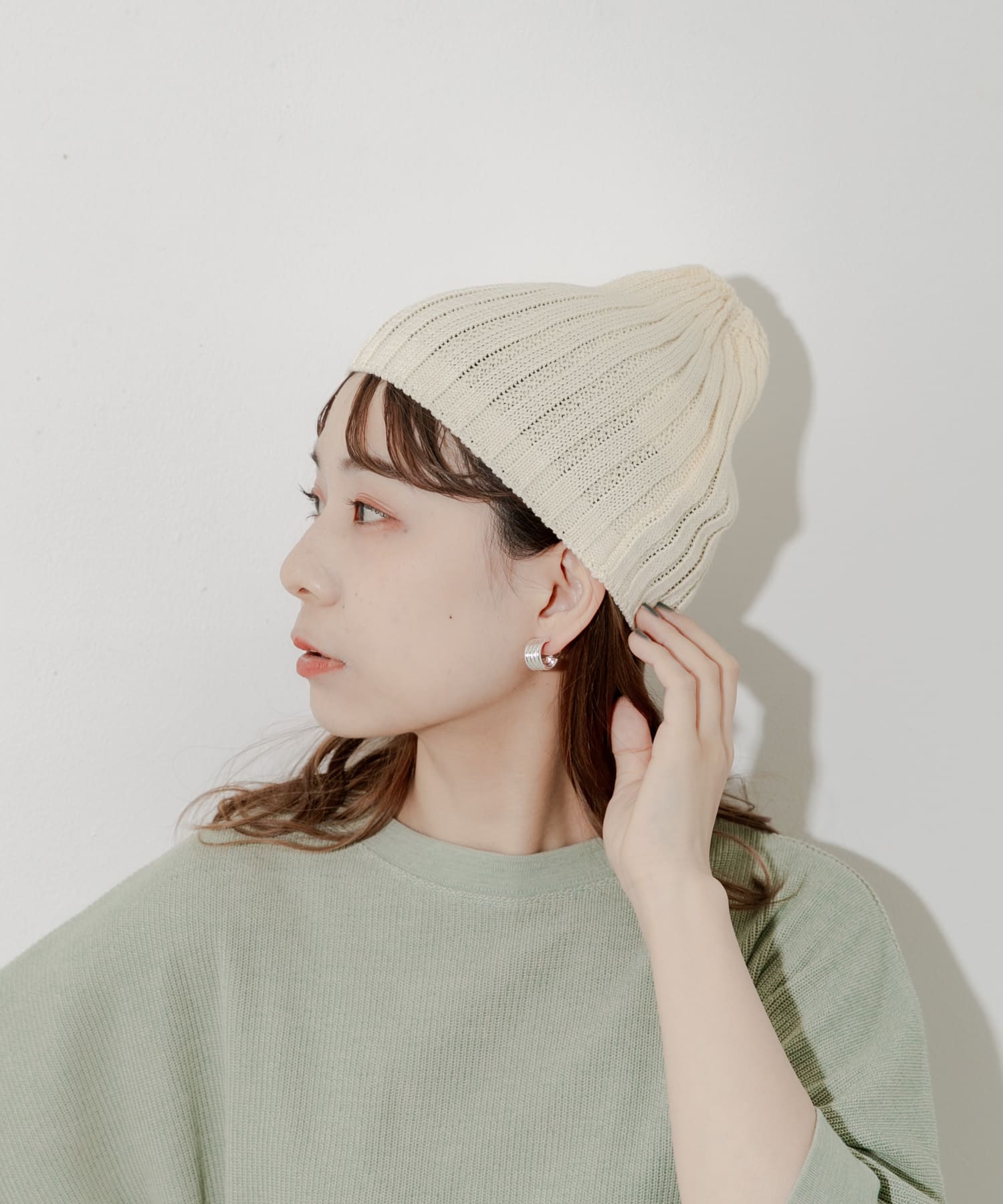 コットンリネンリブビーニー IVO -