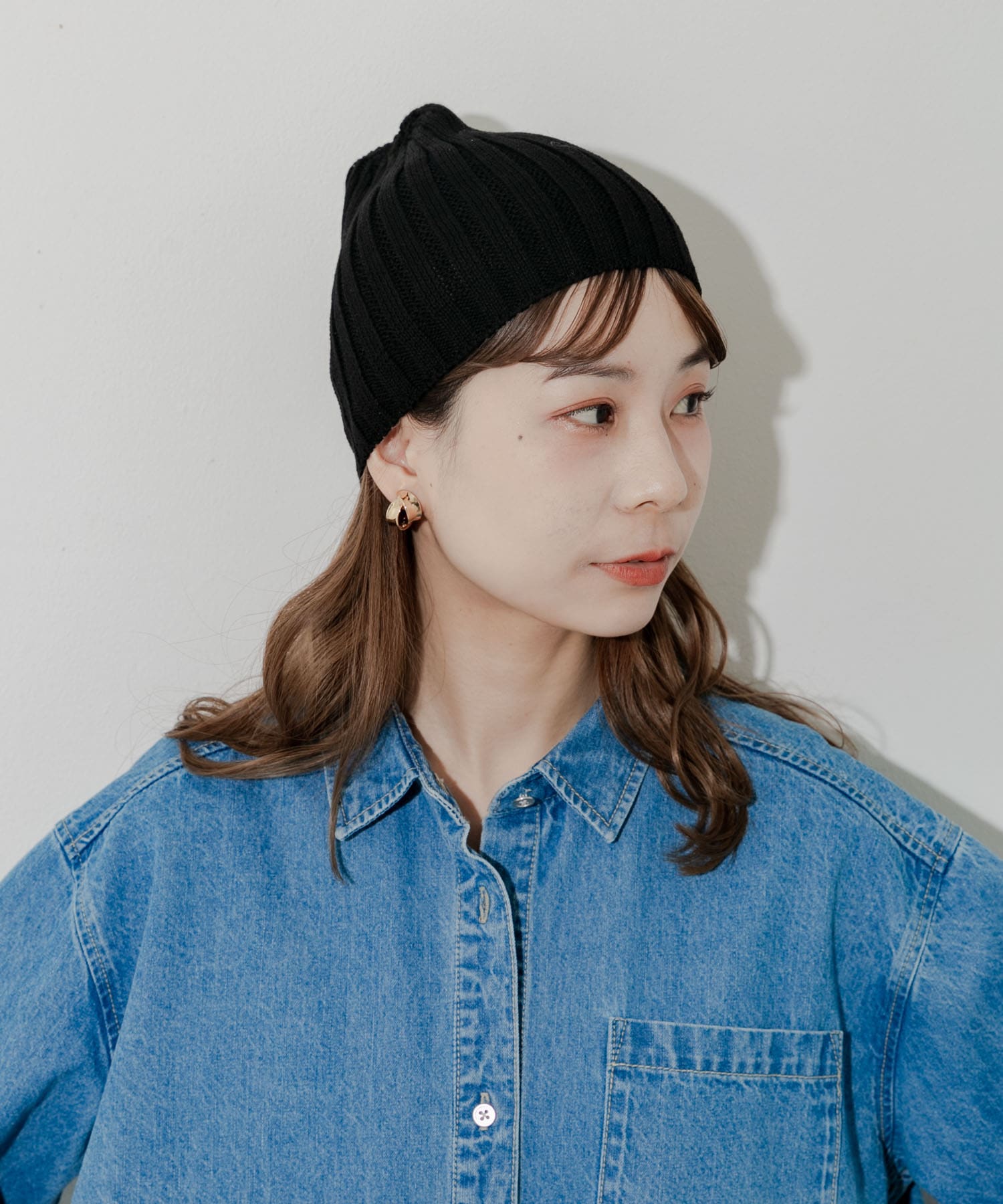 コットンリネンリブビーニー BLK -