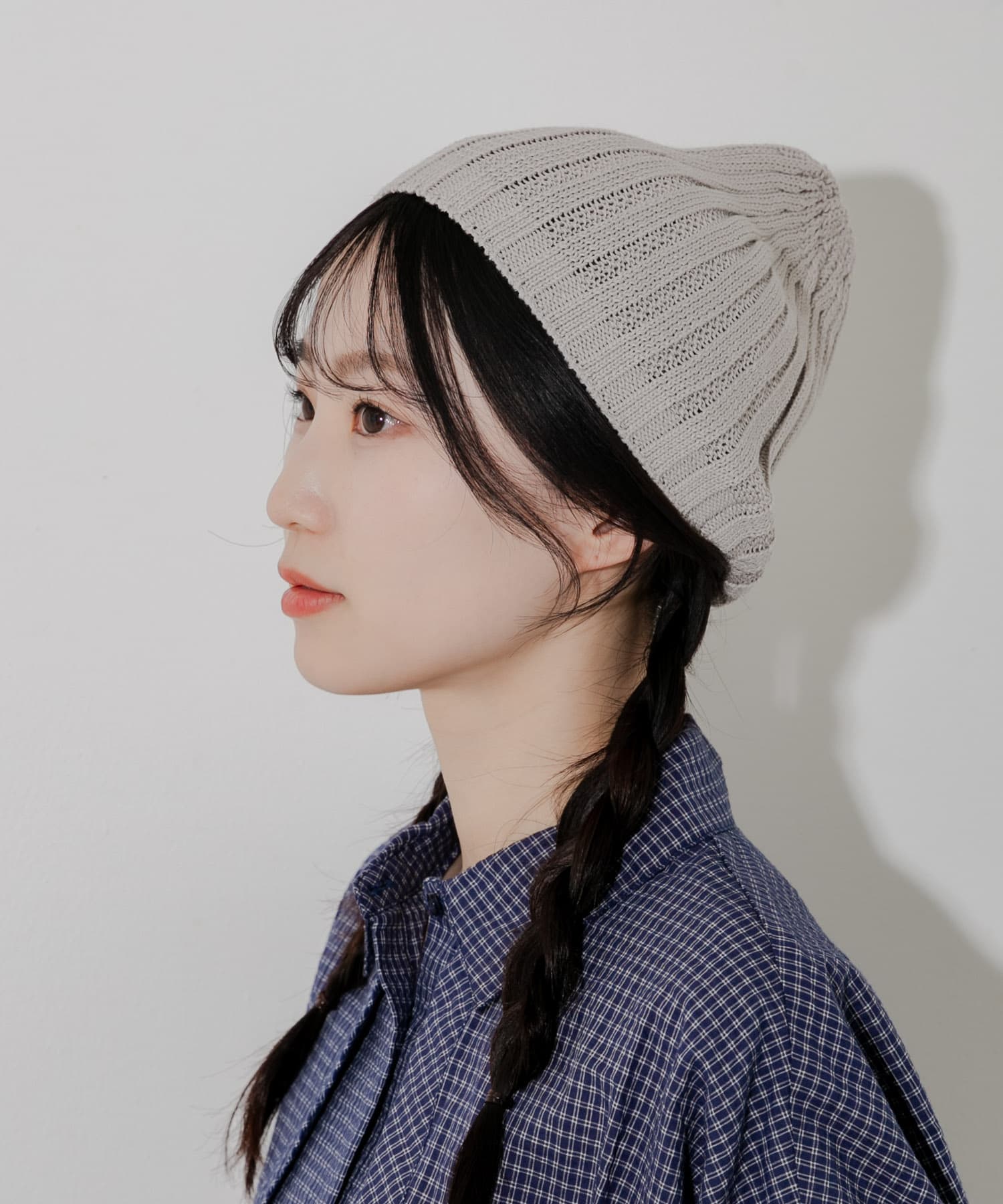 コットンリネンリブビーニー GRY -