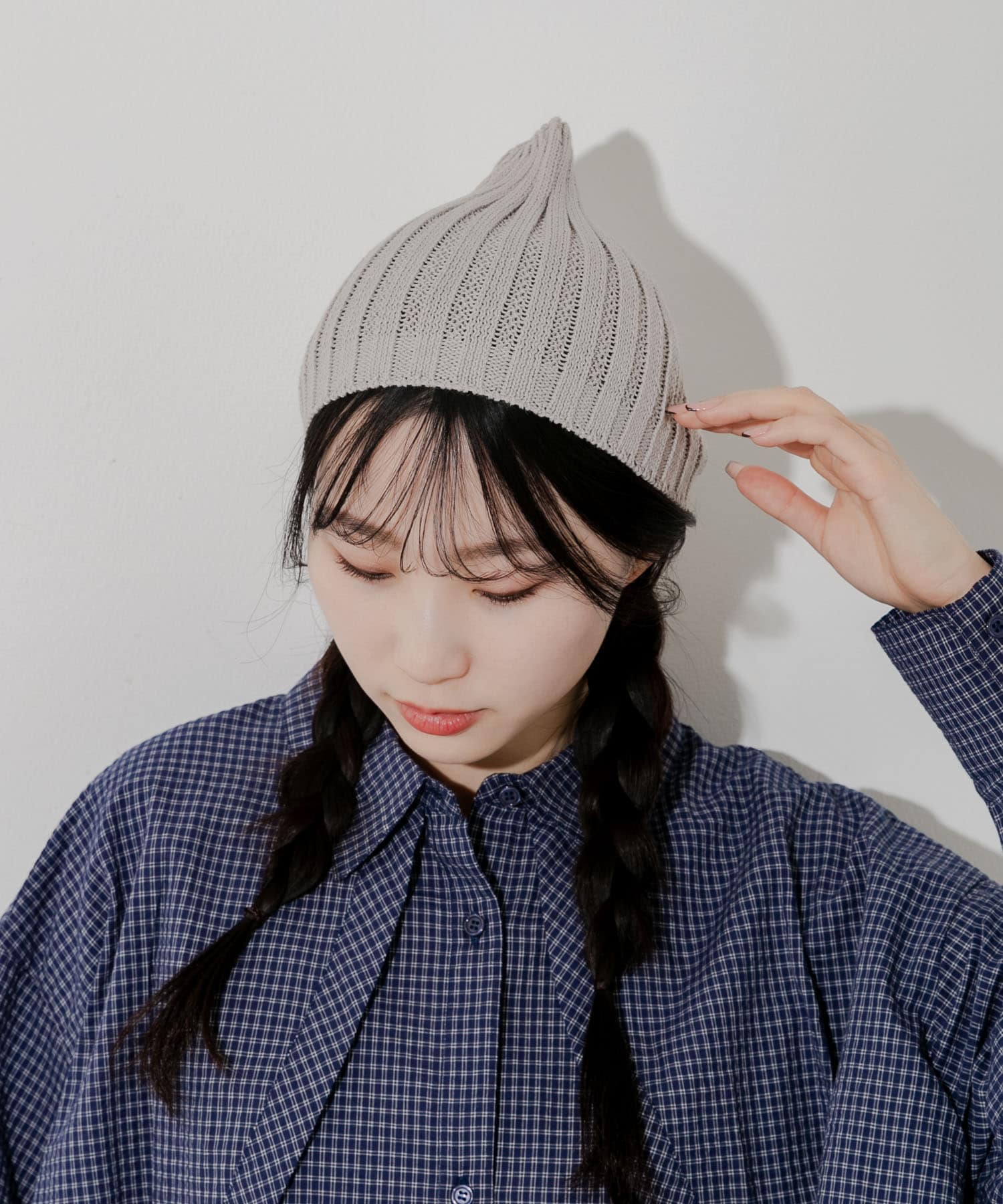 コットンリネンリブビーニー GRY -