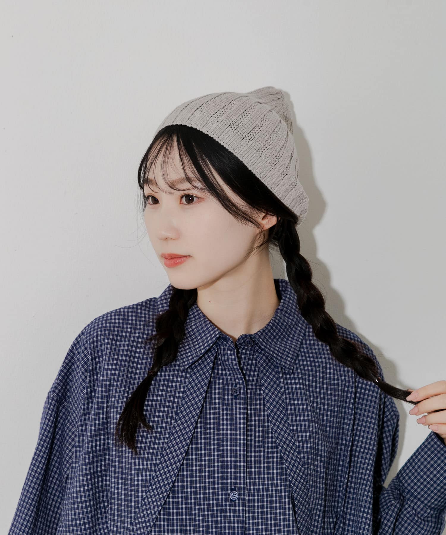 コットンリネンリブビーニー GRY -