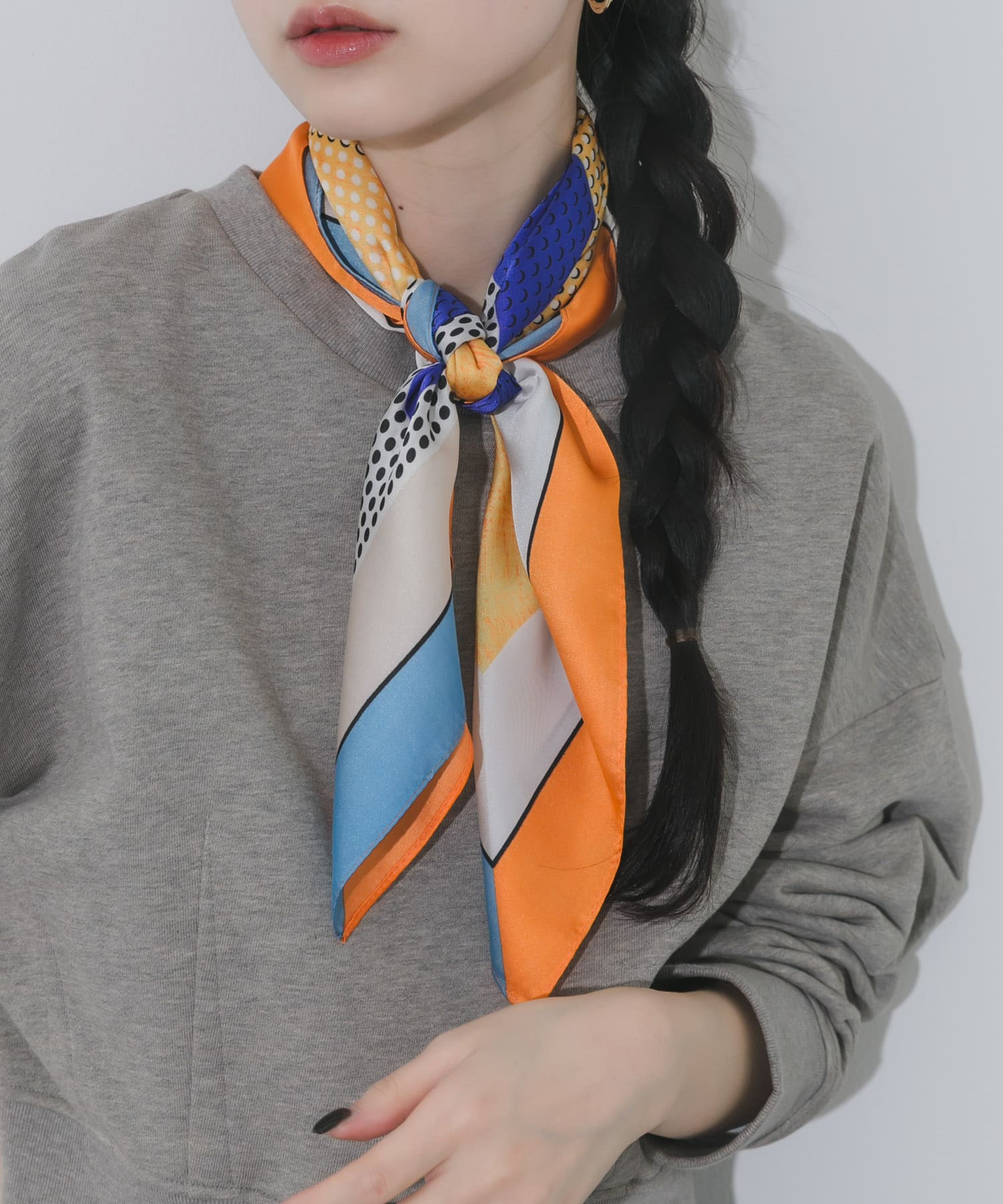 アソートパターンスカーフ ORG/BLU -