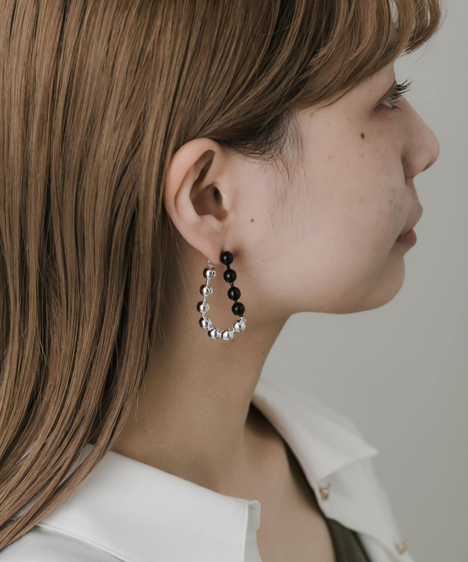 2トーンボールチェーンピアス BLK/SLV -