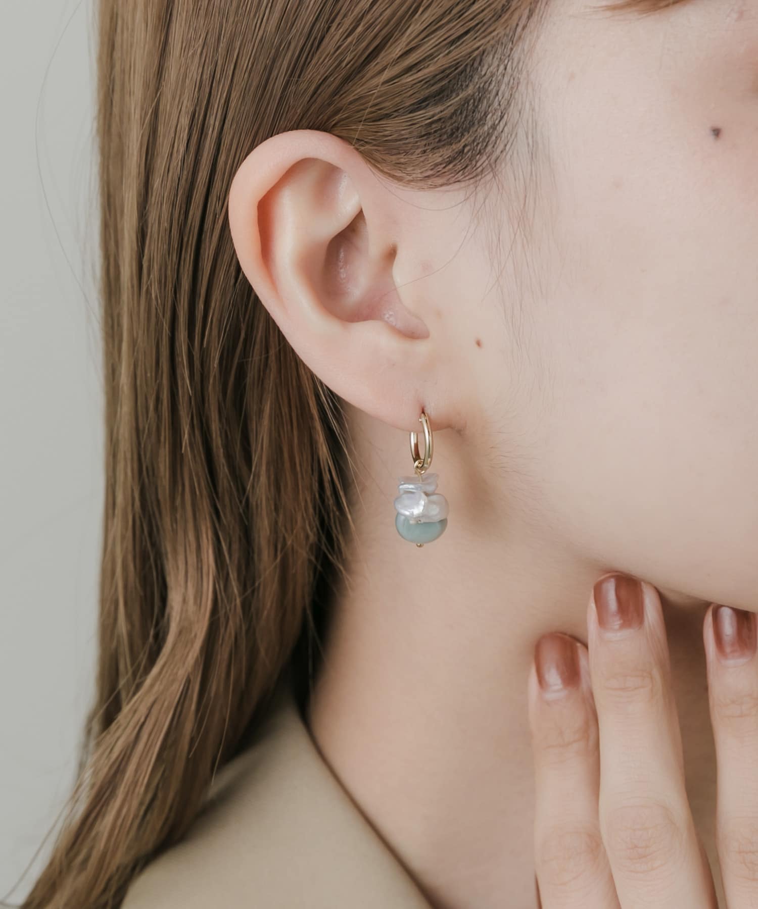 ドロップストーンフープピアス BLU/GLD -