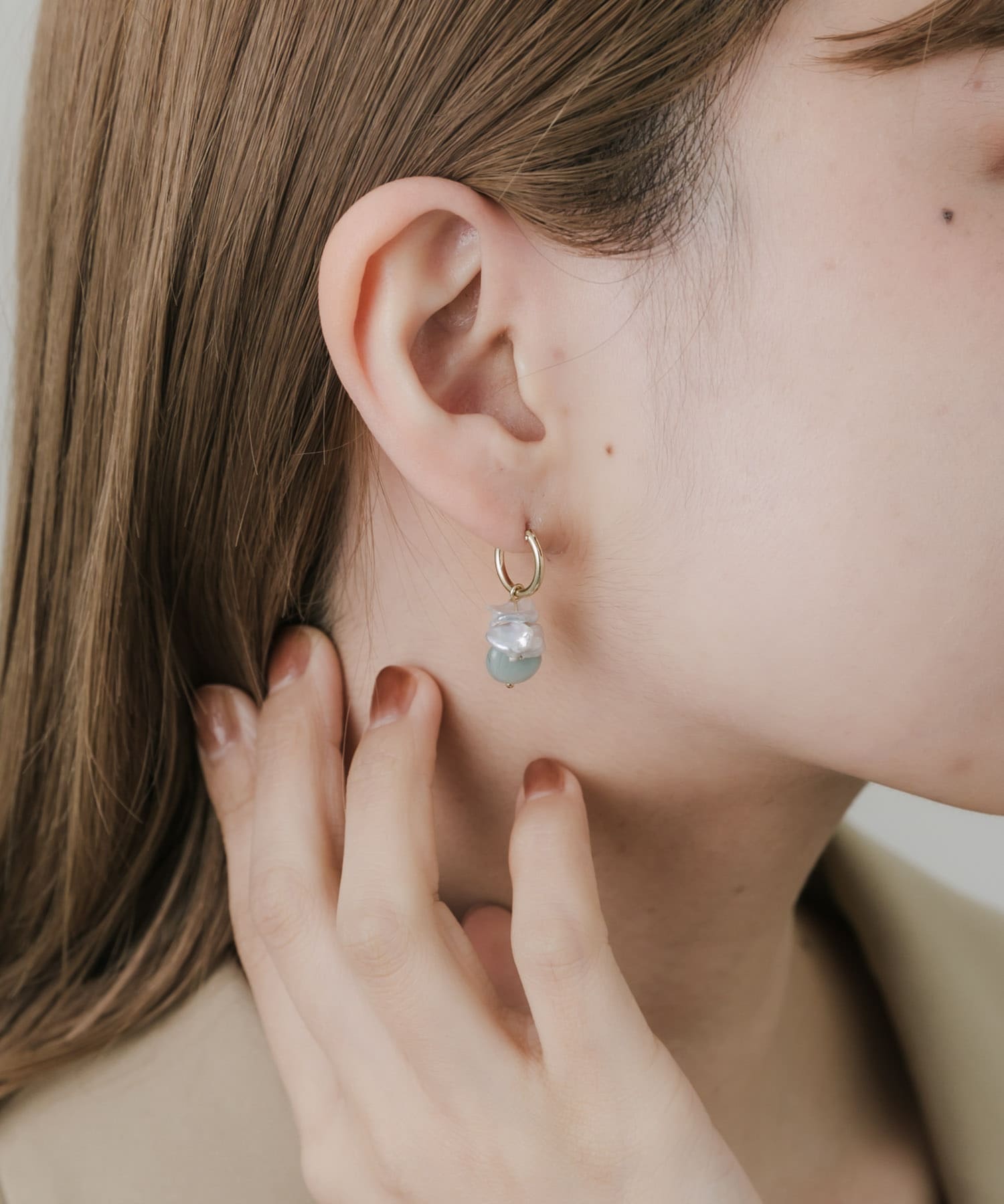 ドロップストーンフープピアス BLU/GLD -