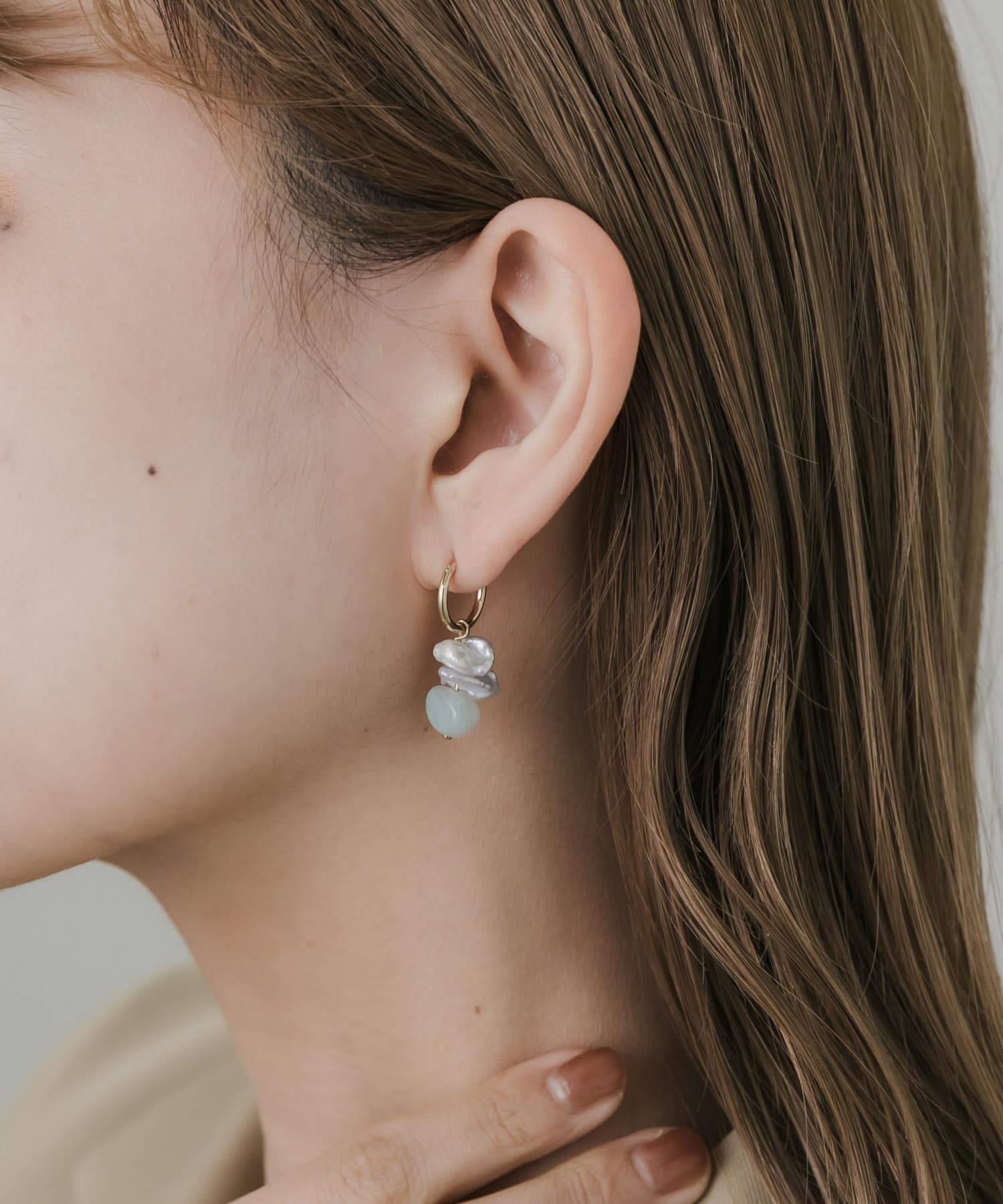 ドロップストーンフープピアス BLU/GLD -