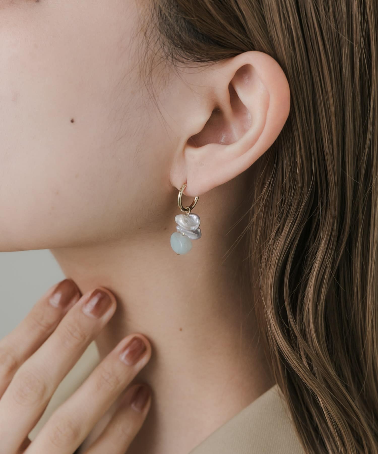 ドロップストーンフープピアス BLU/GLD -