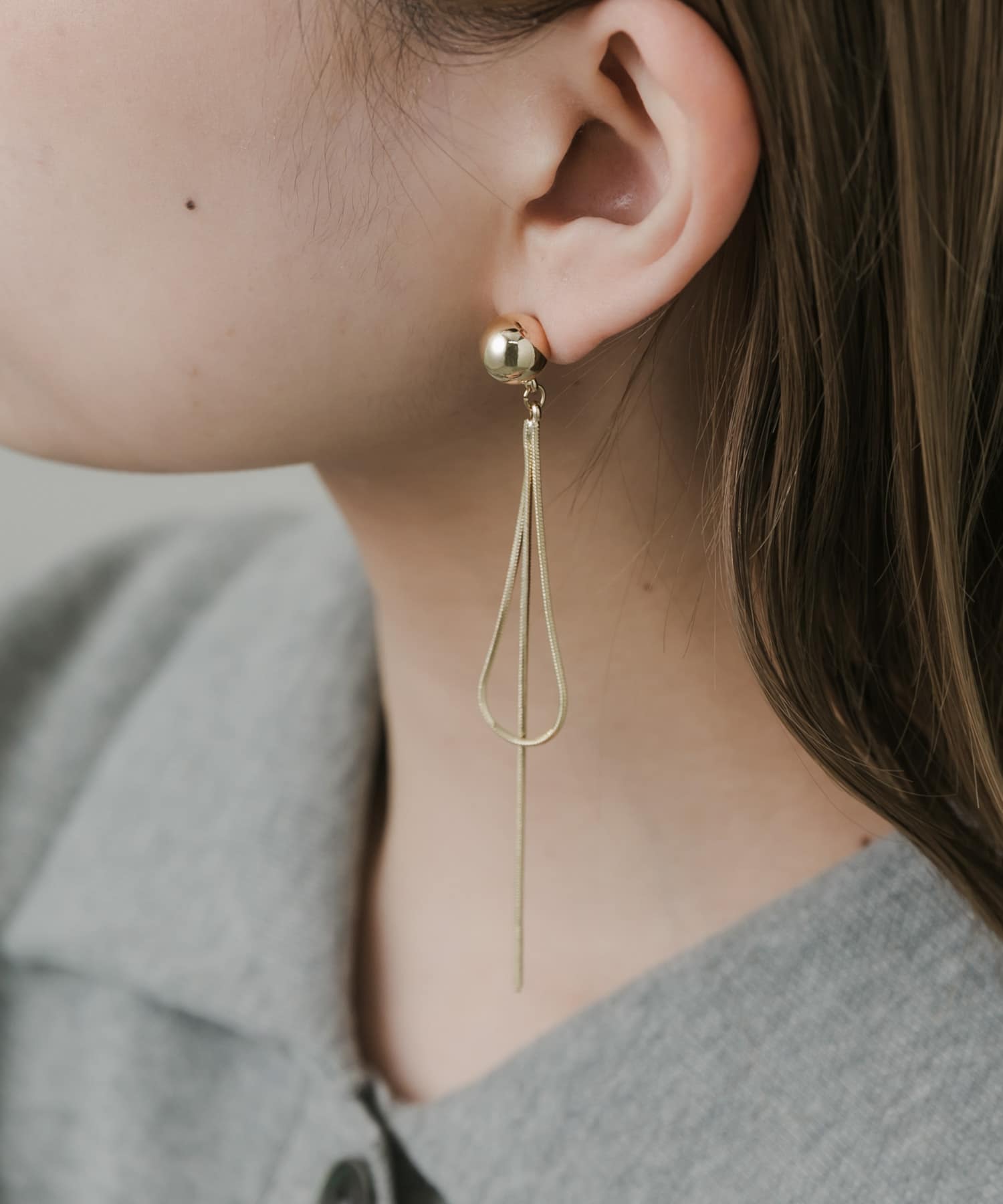 ボールチェーンフープピアス GLD -