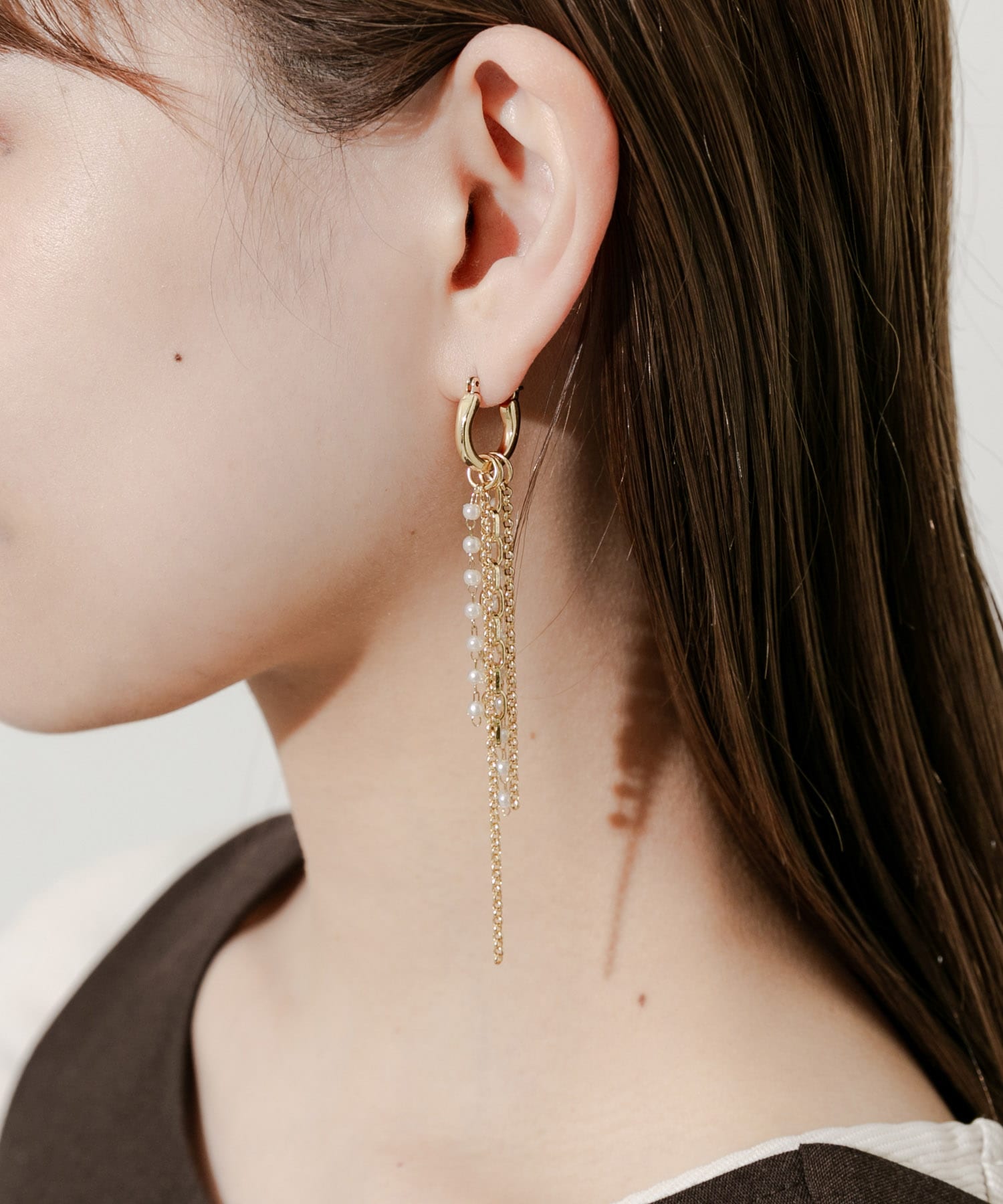 パールチェーンマルチWAYフープピアス GLD -