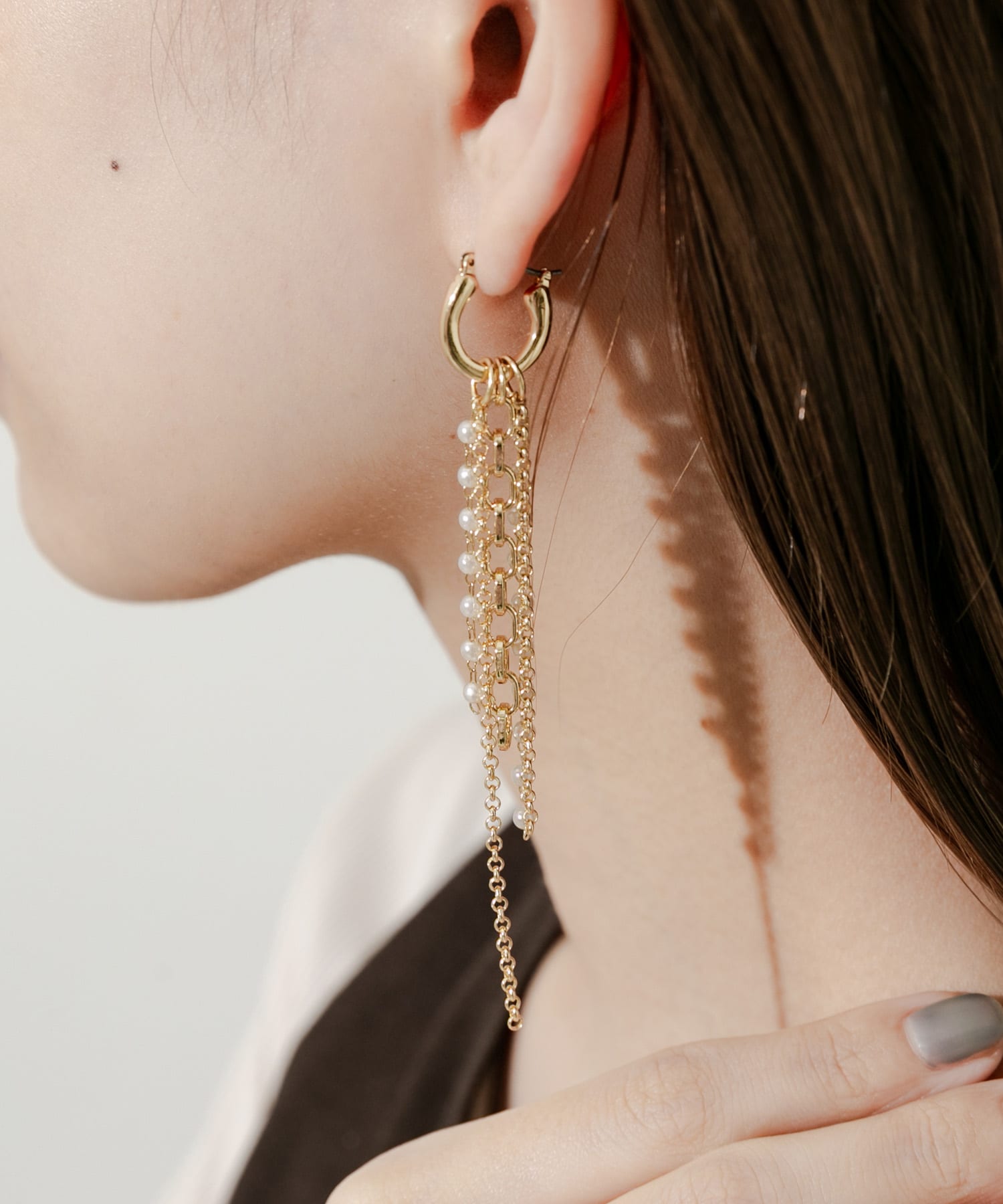 パールチェーンマルチWAYフープピアス GLD -