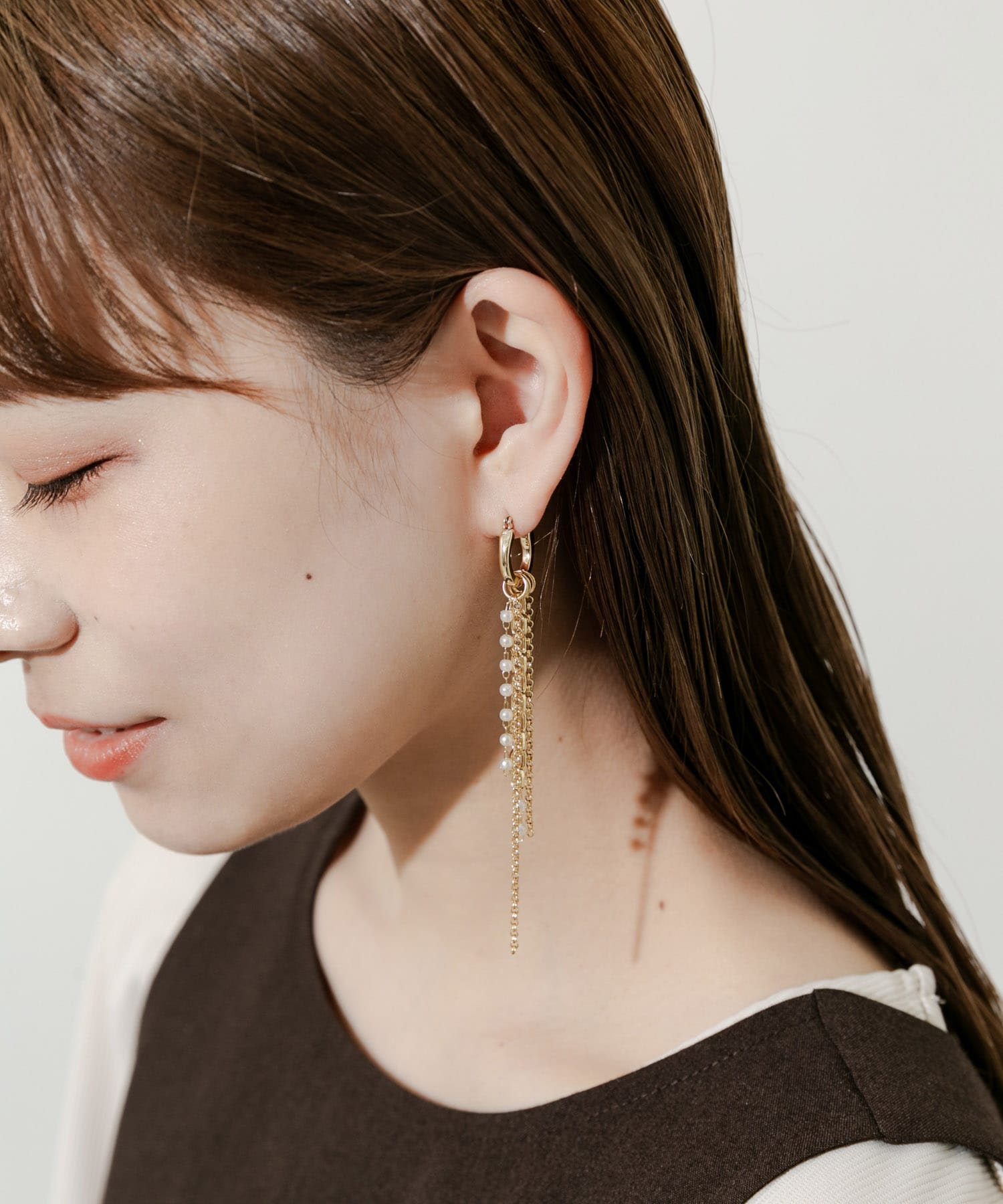 パールチェーンマルチWAYフープピアス GLD -
