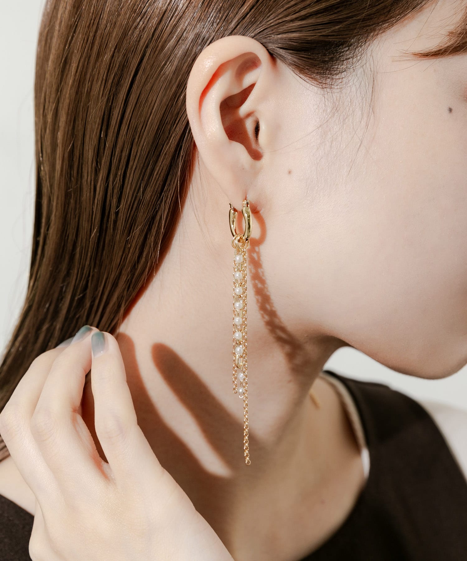 パールチェーンマルチWAYフープピアス GLD -