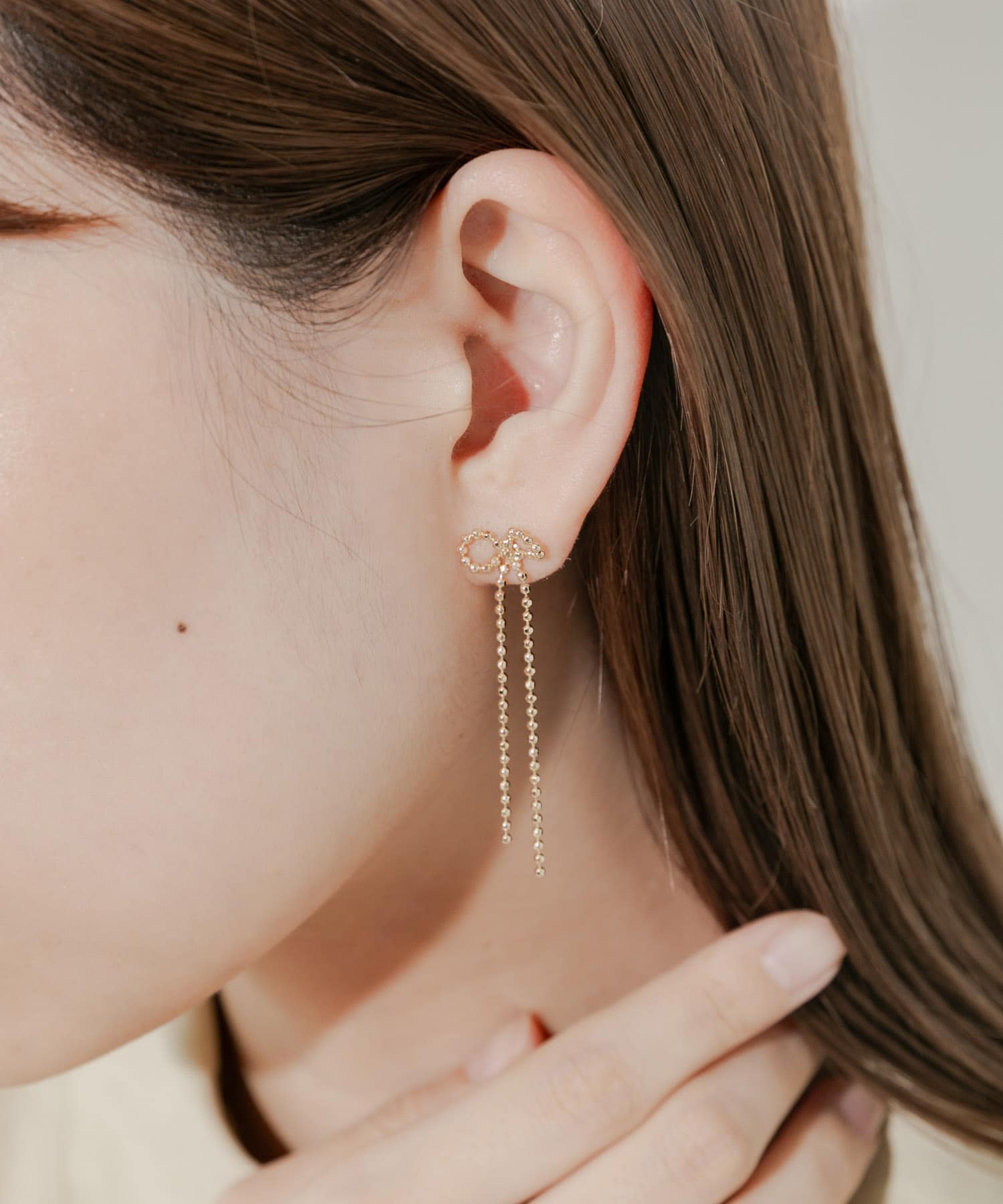 チェーンリボンピアス GLD -