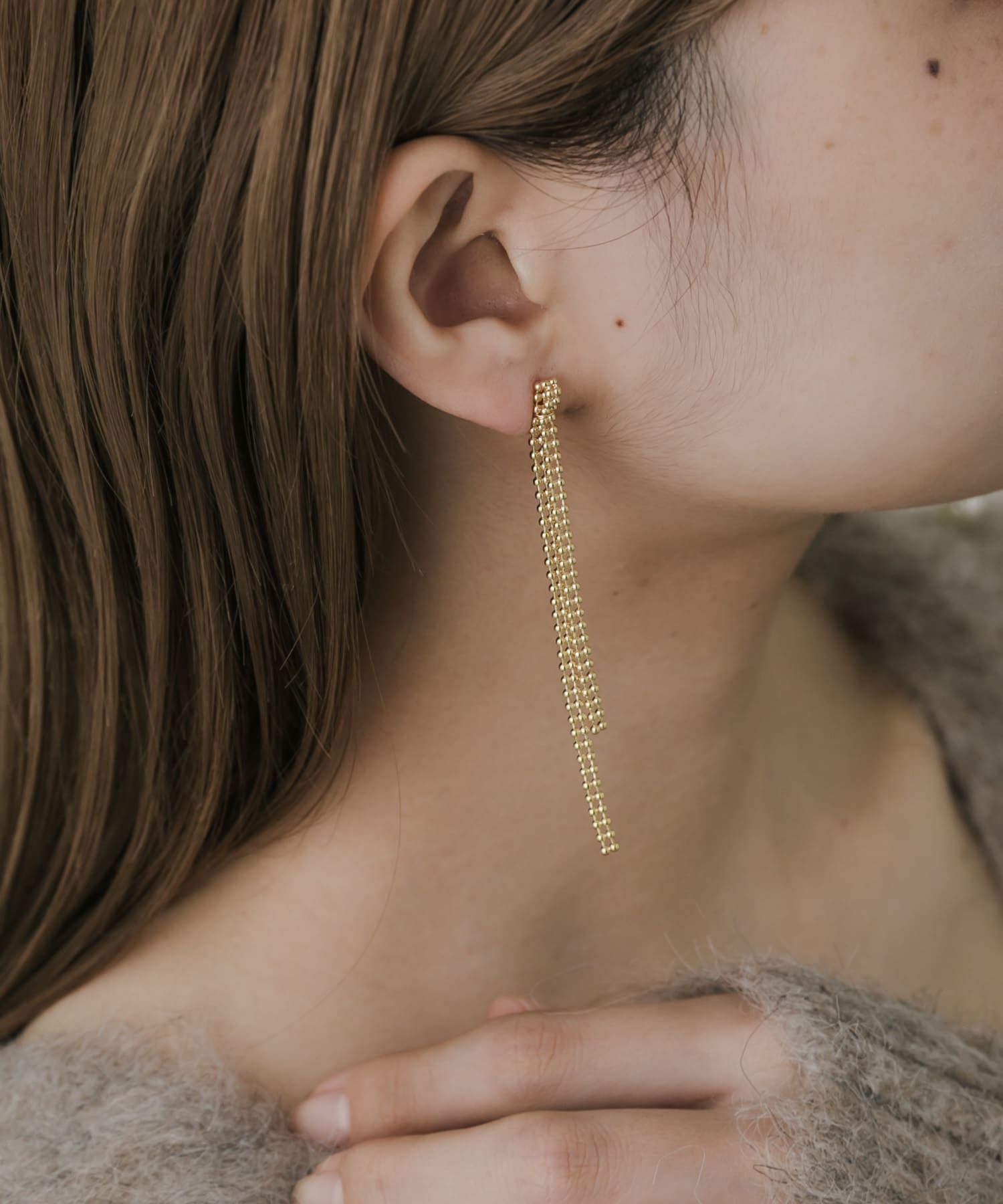 チェーンロングピアス GLD -