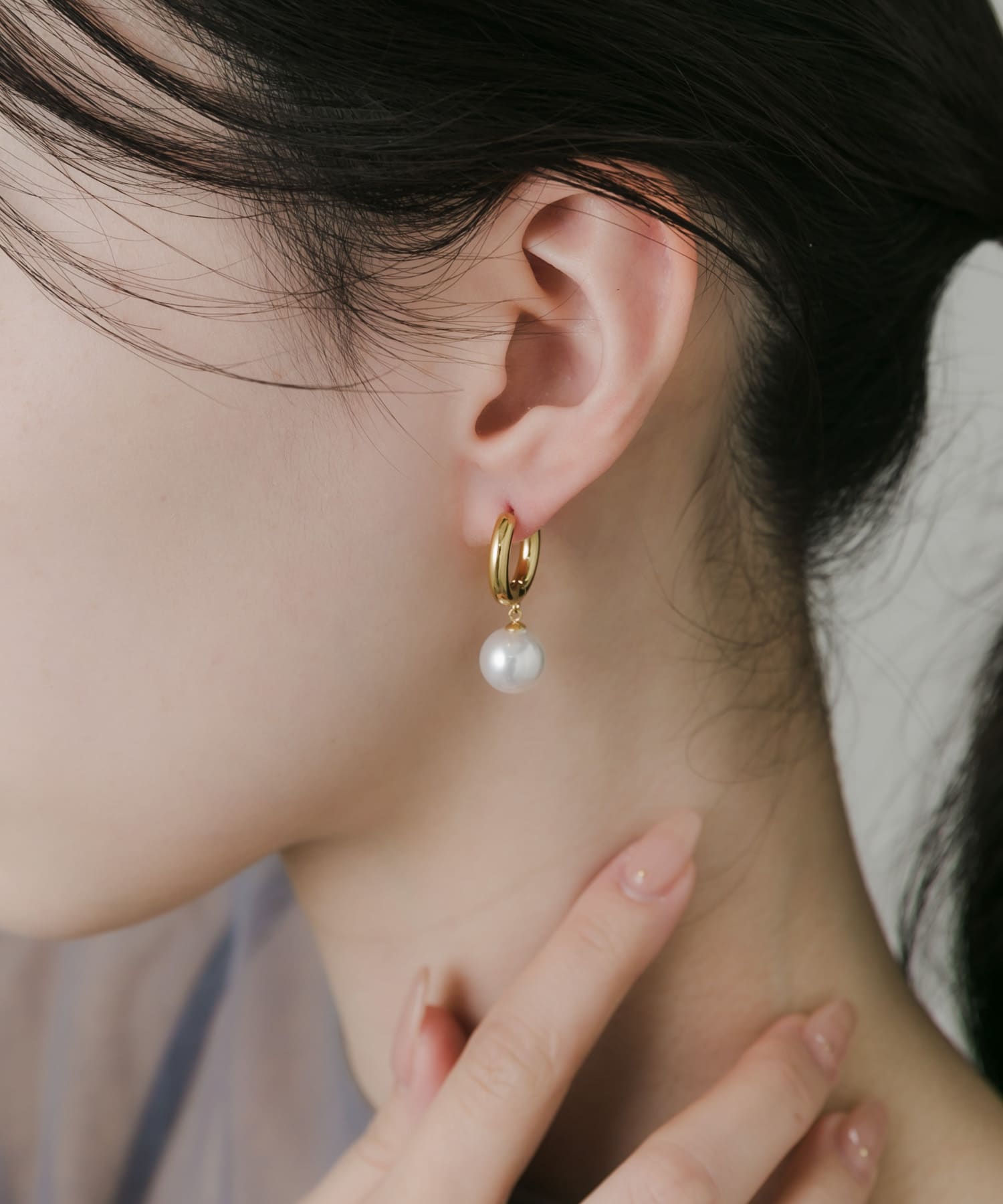 ステンレスパールドロップピアス GLD/IVO -