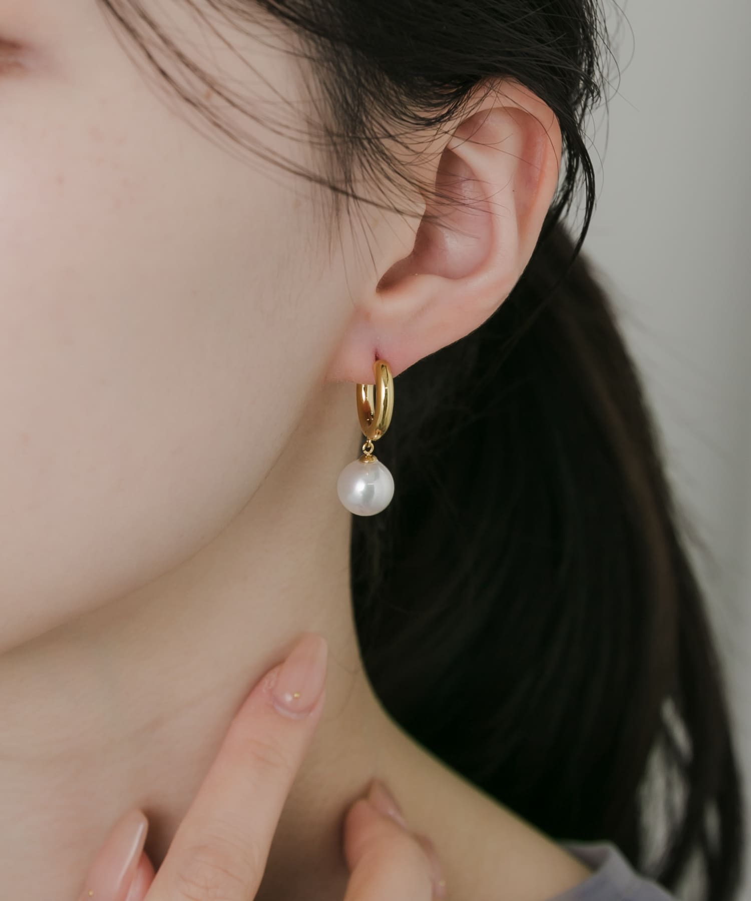 ステンレスパールドロップピアス GLD/IVO -