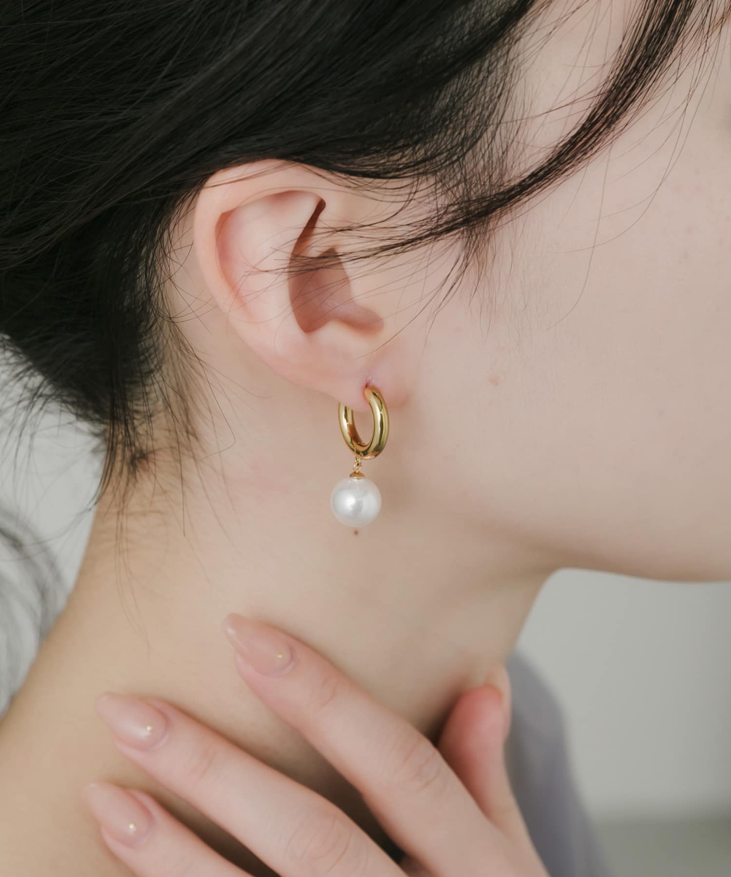 ステンレスパールドロップピアス GLD/IVO -