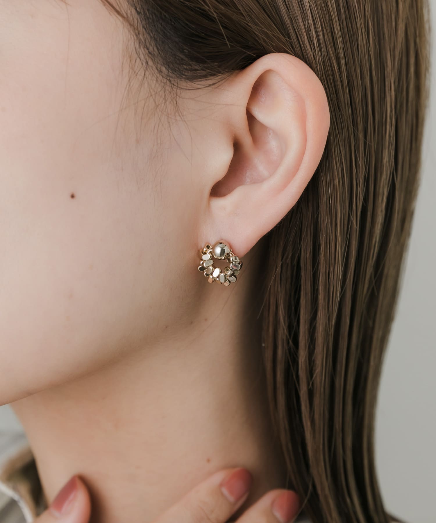 メタルダブルサークルピアス GLD -