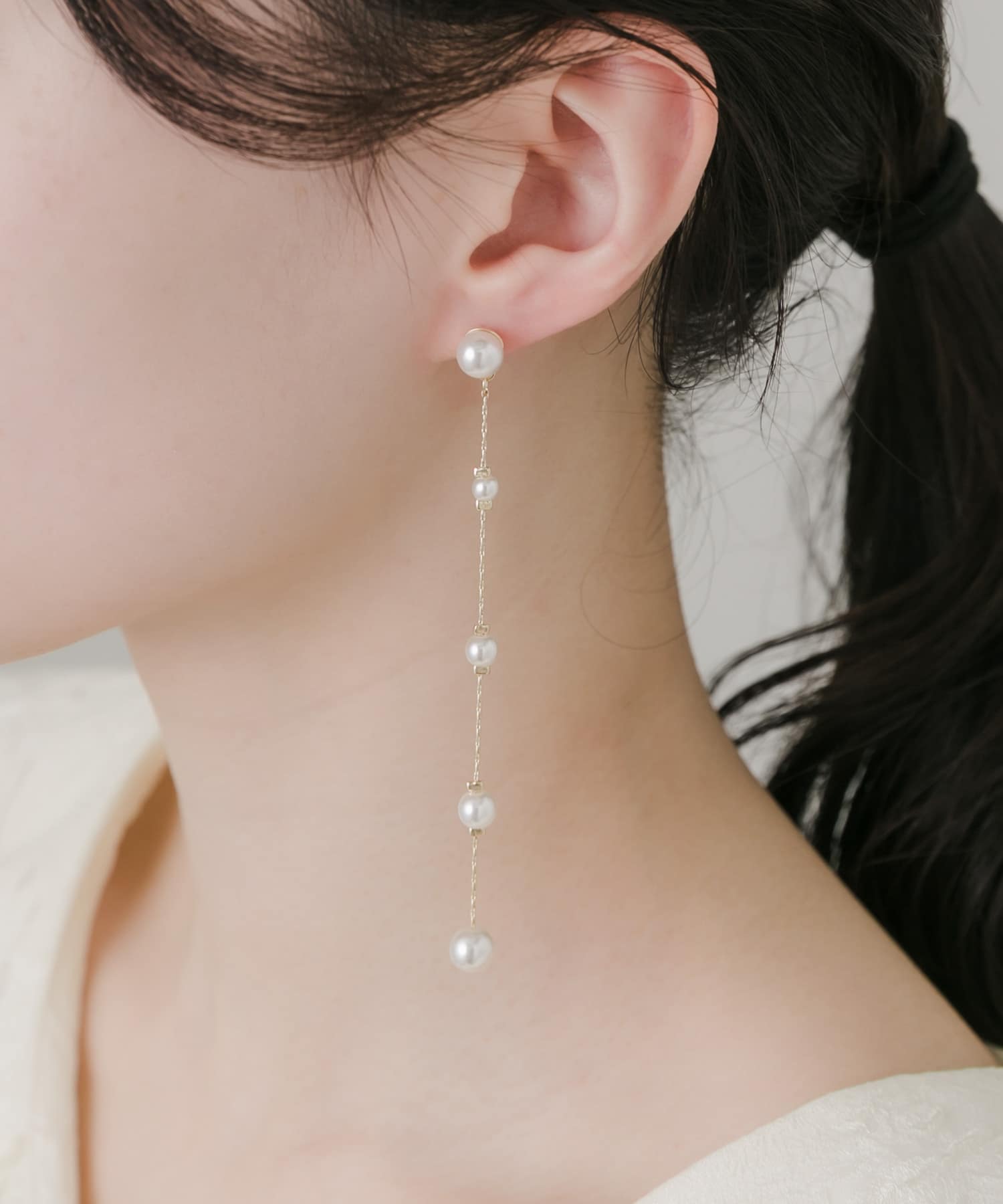 パールロングチェーンピアス GLD/IVO -