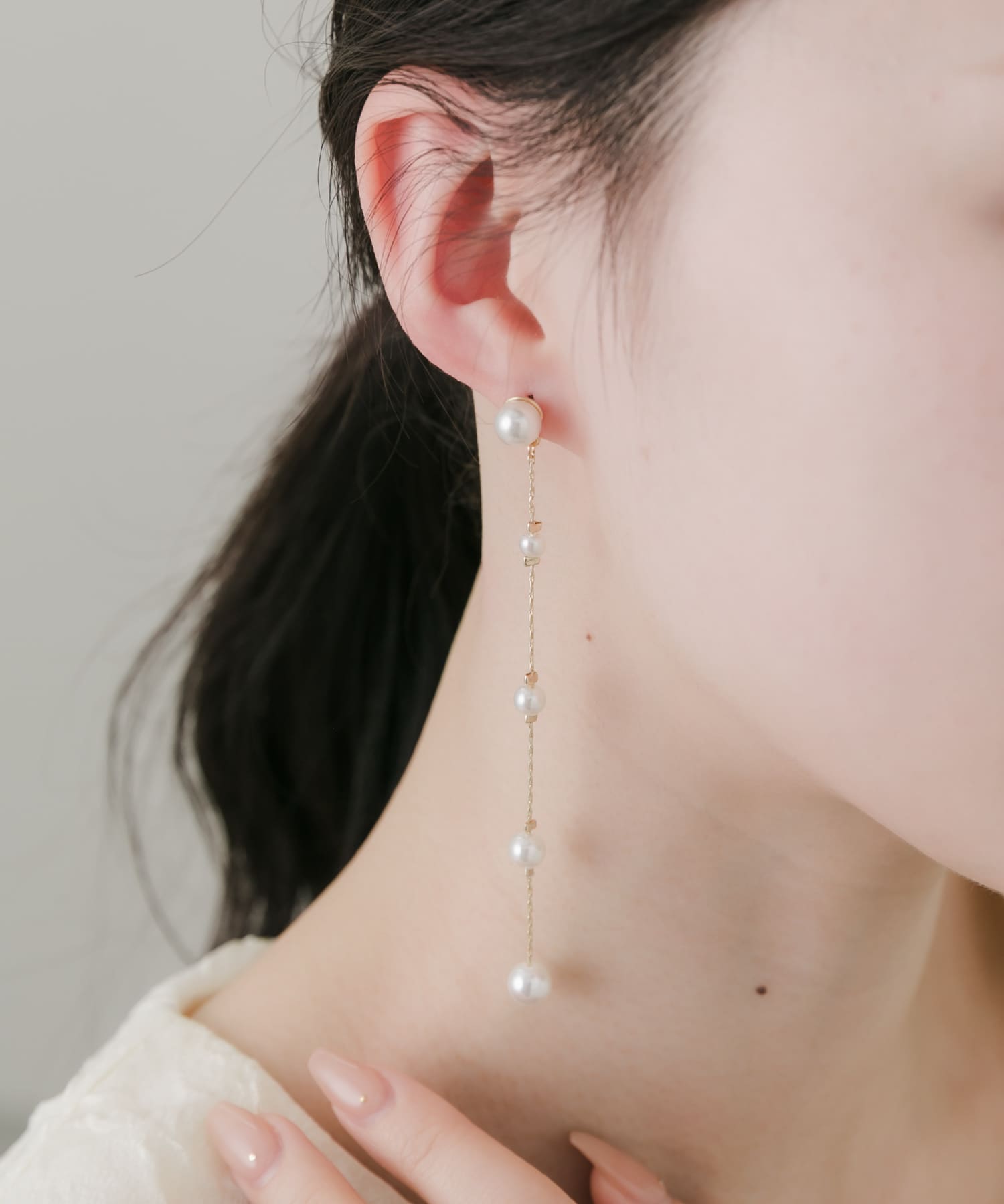 パールロングチェーンピアス GLD/IVO -