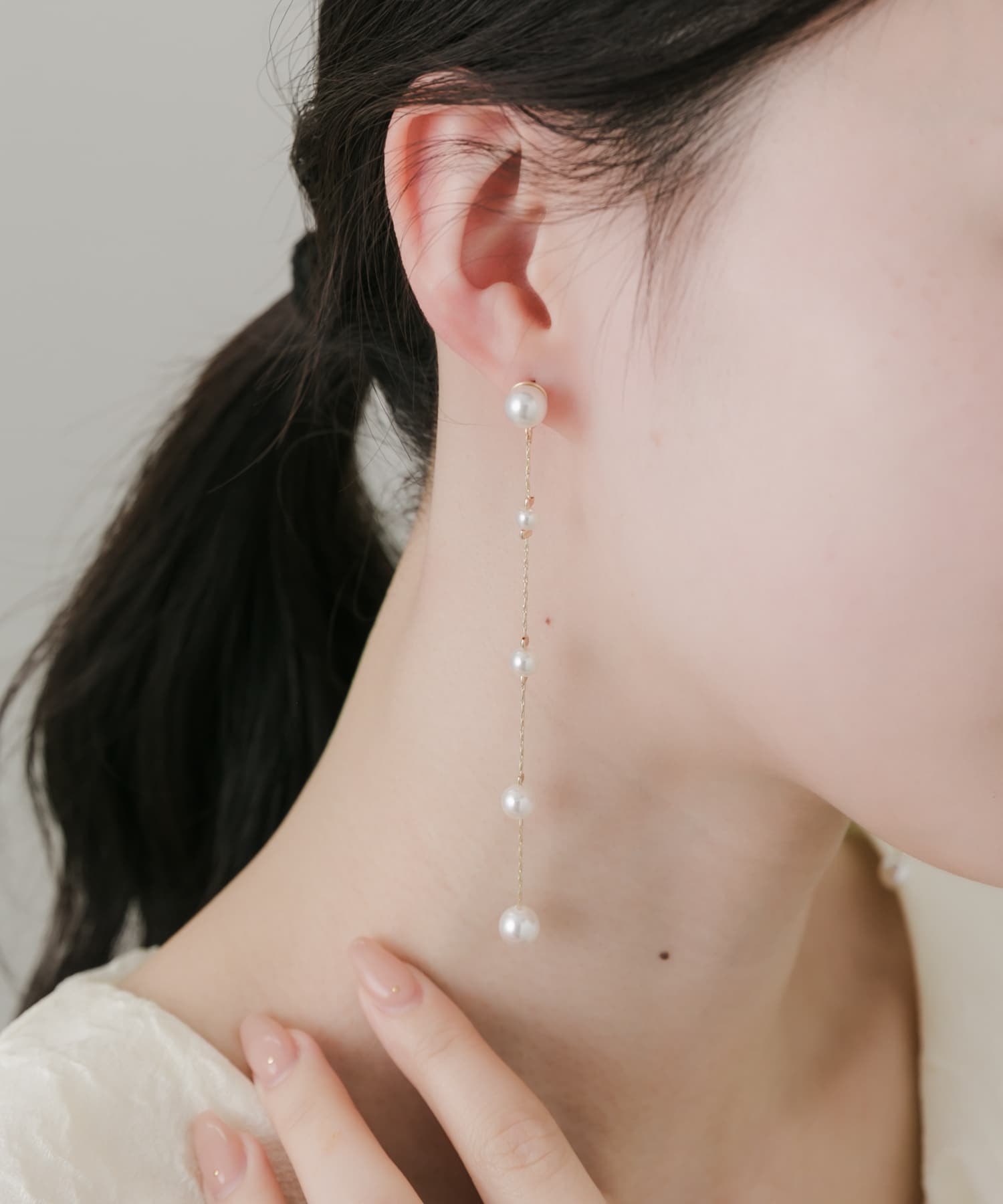 パールロングチェーンピアス GLD/IVO -