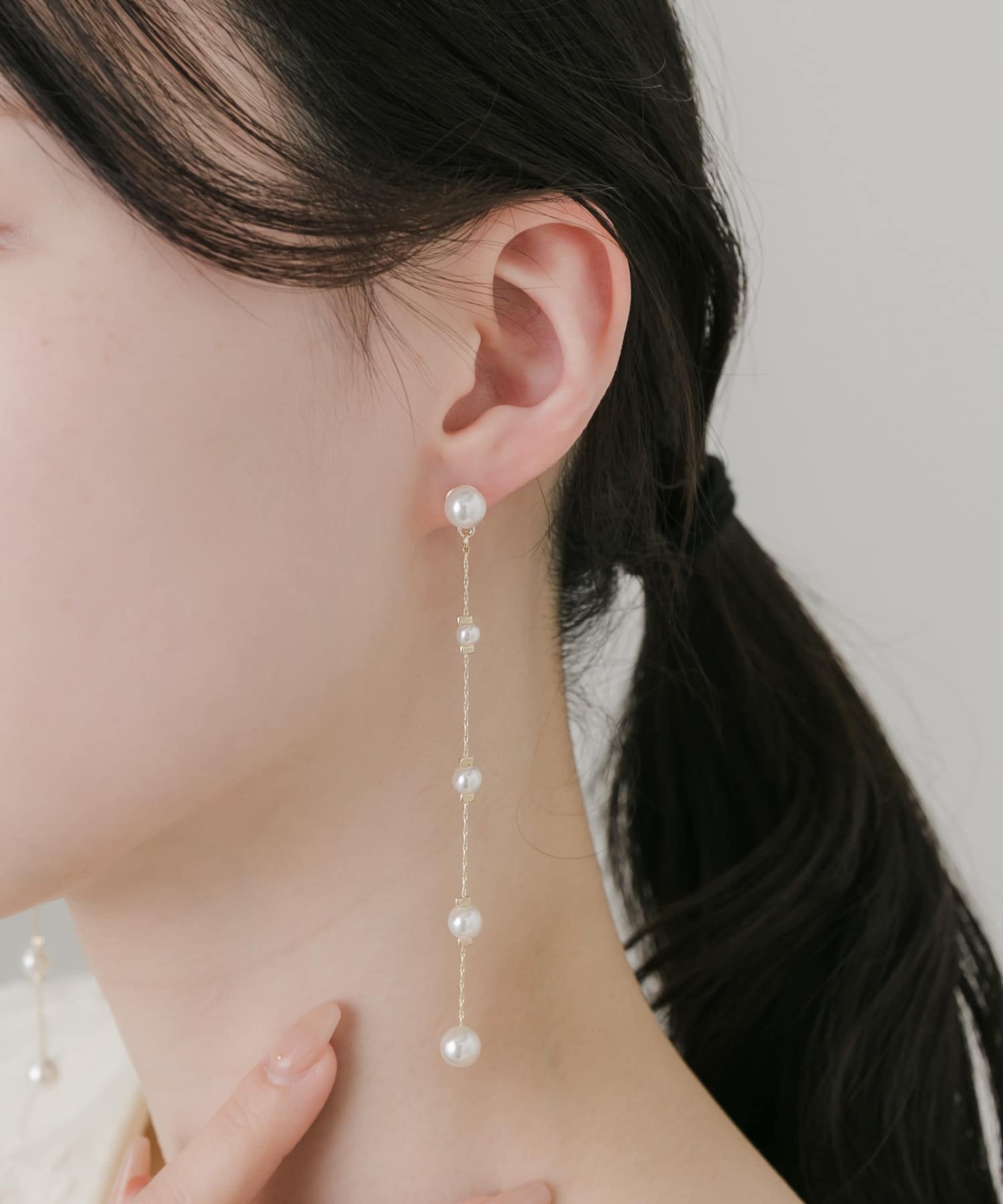 パールロングチェーンピアス GLD/IVO -