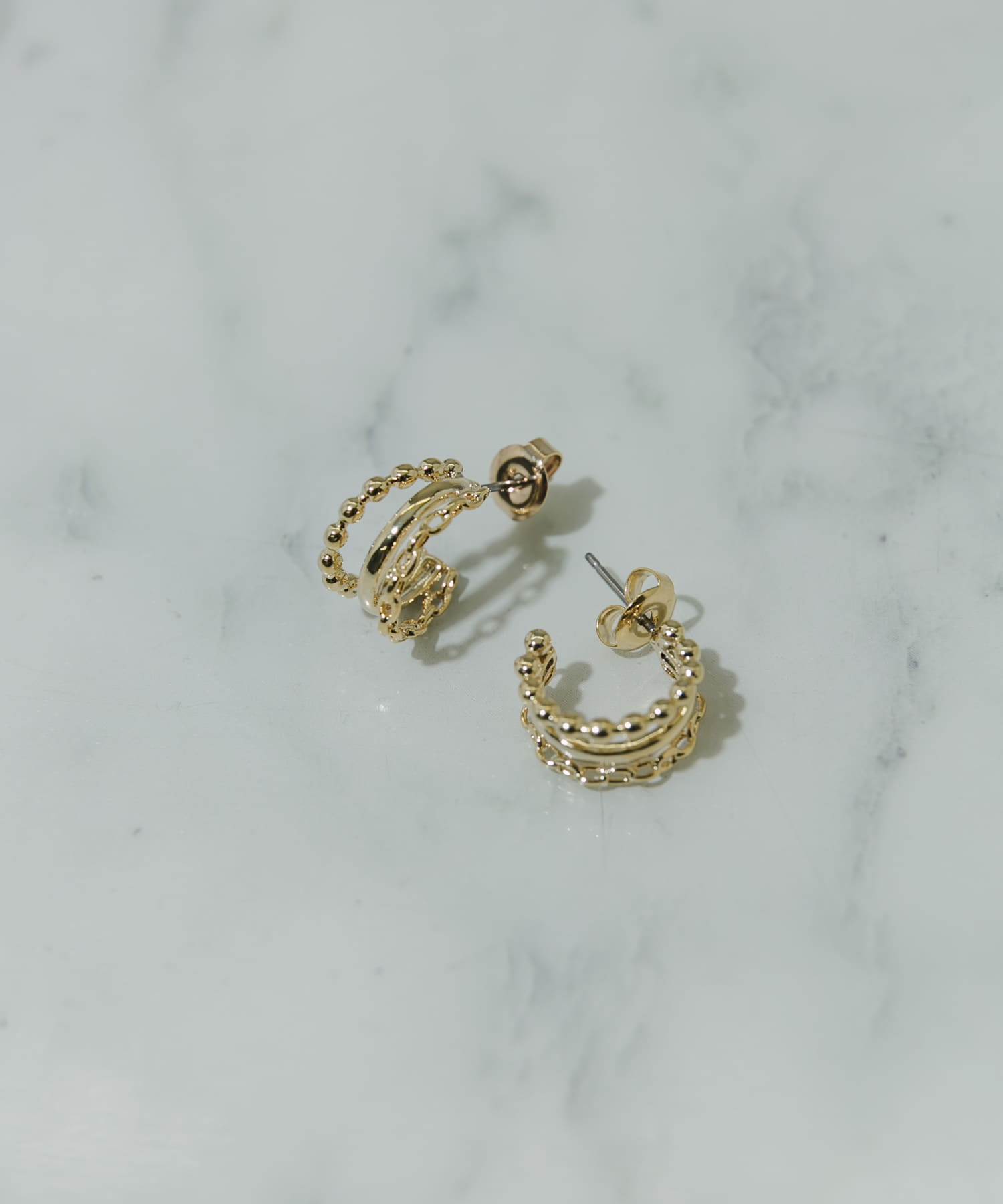 トリプルラインフープピアス GLD -